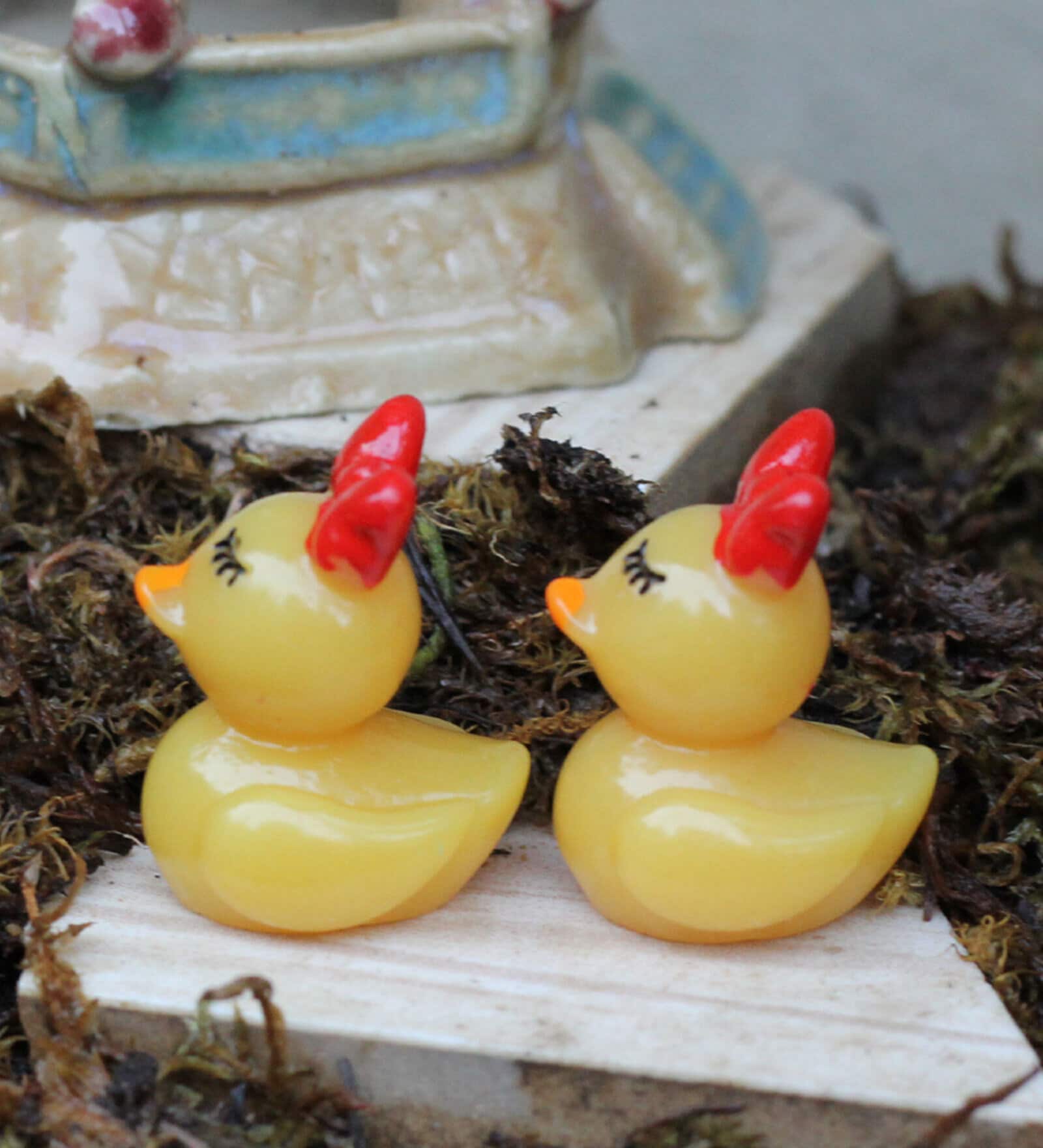 Yellow Plastic Chick Duck Garden Figurines, Set of 12