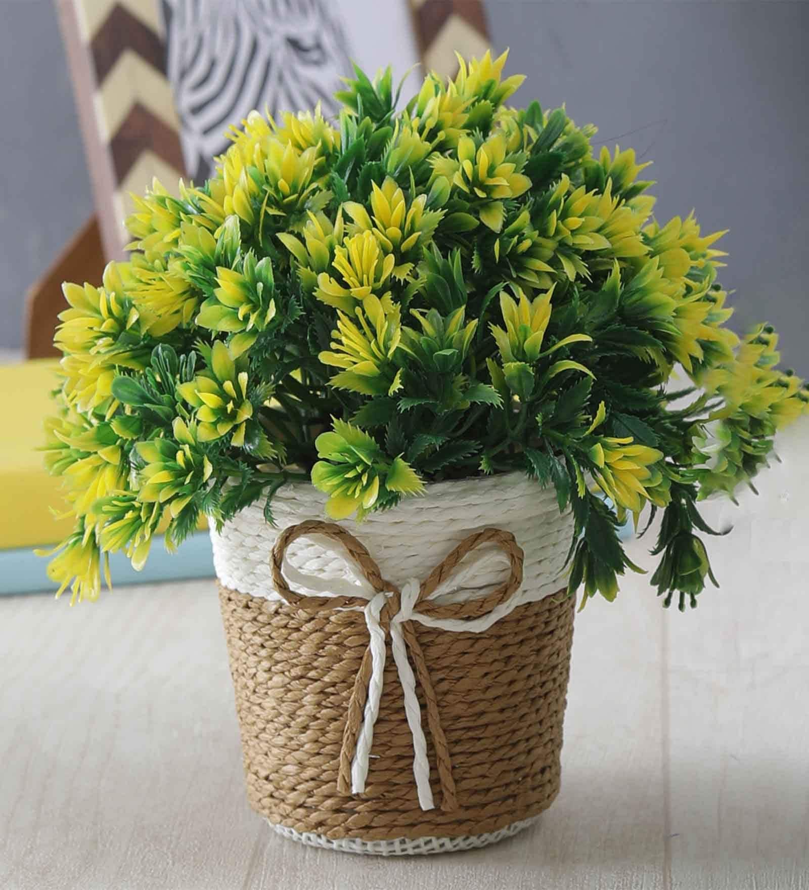 Yellow Plastic Yellow Leaves Artificial Plant with Pot