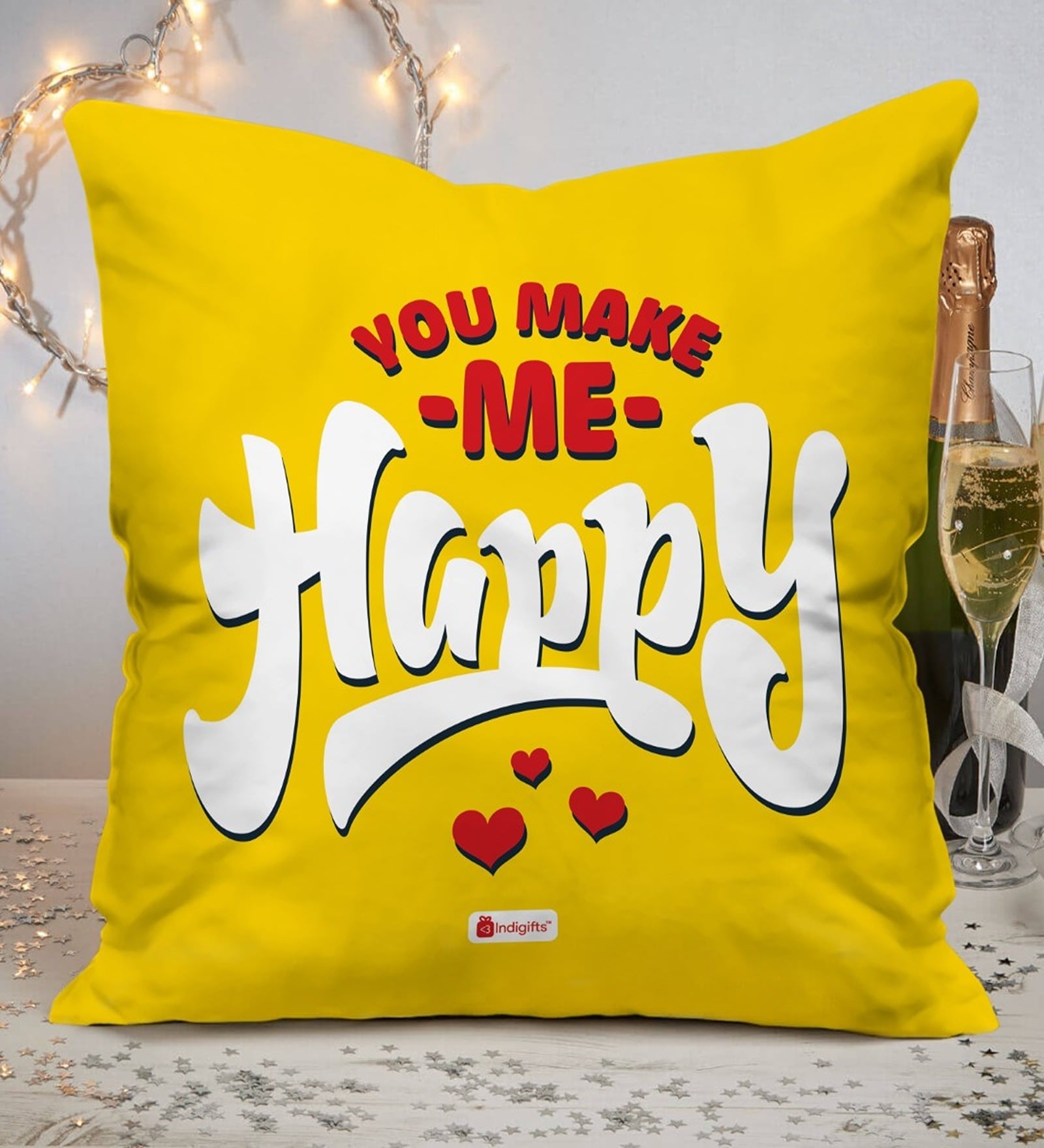 Yellow Poly Cotton Quotes 12x12 inches 1 Cushion Cover With filler