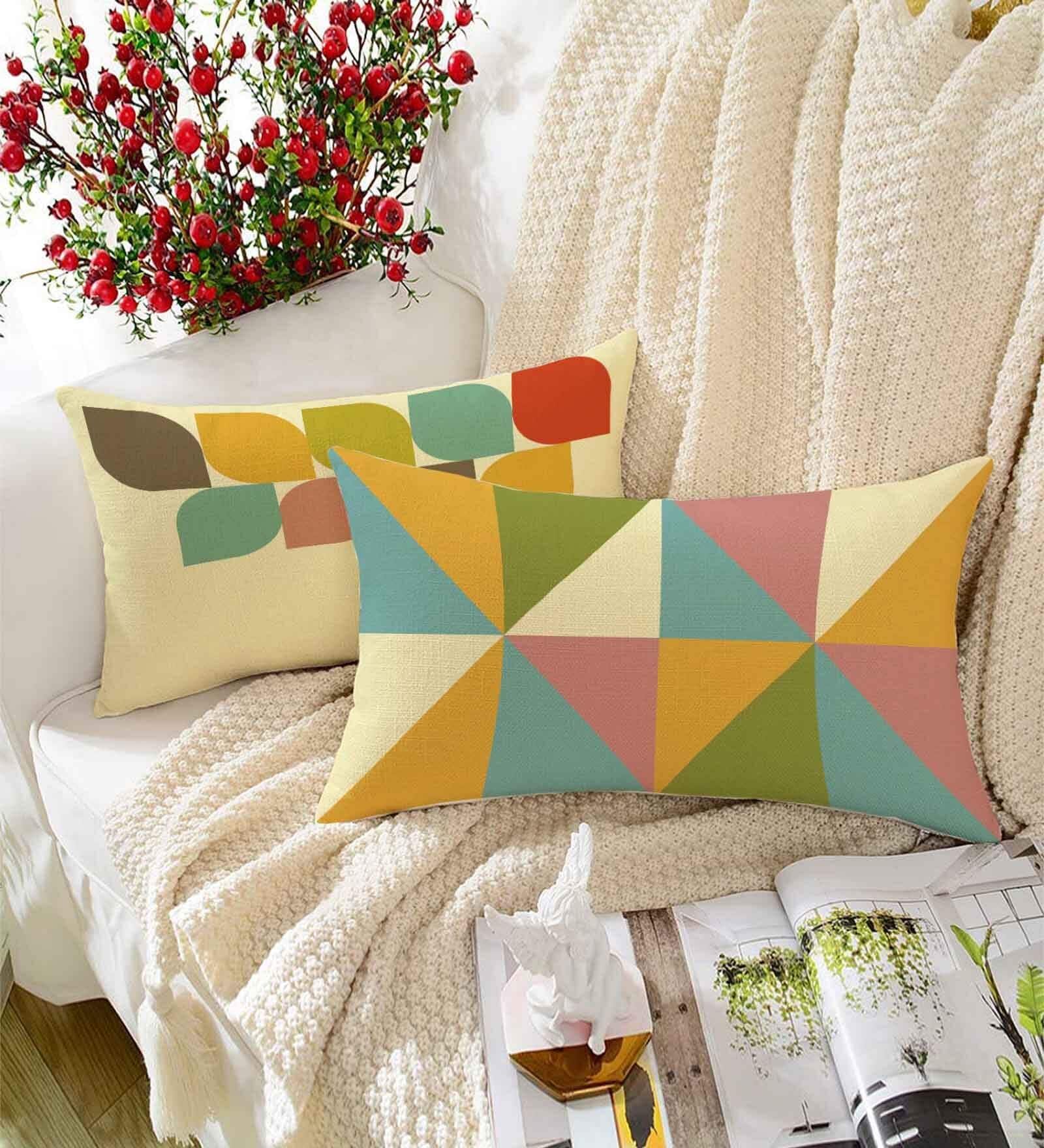 Yellow Polycotton Abstract 12x18 inches Cushion Covers (Pack of 2)