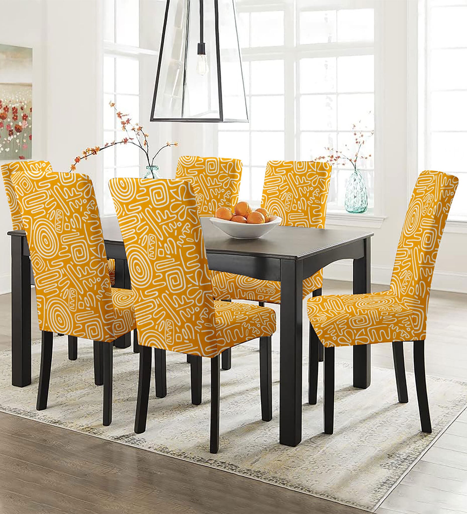 Yellow Polycotton Abstract 14x18 Inches Chair Covers (Pack of 6)