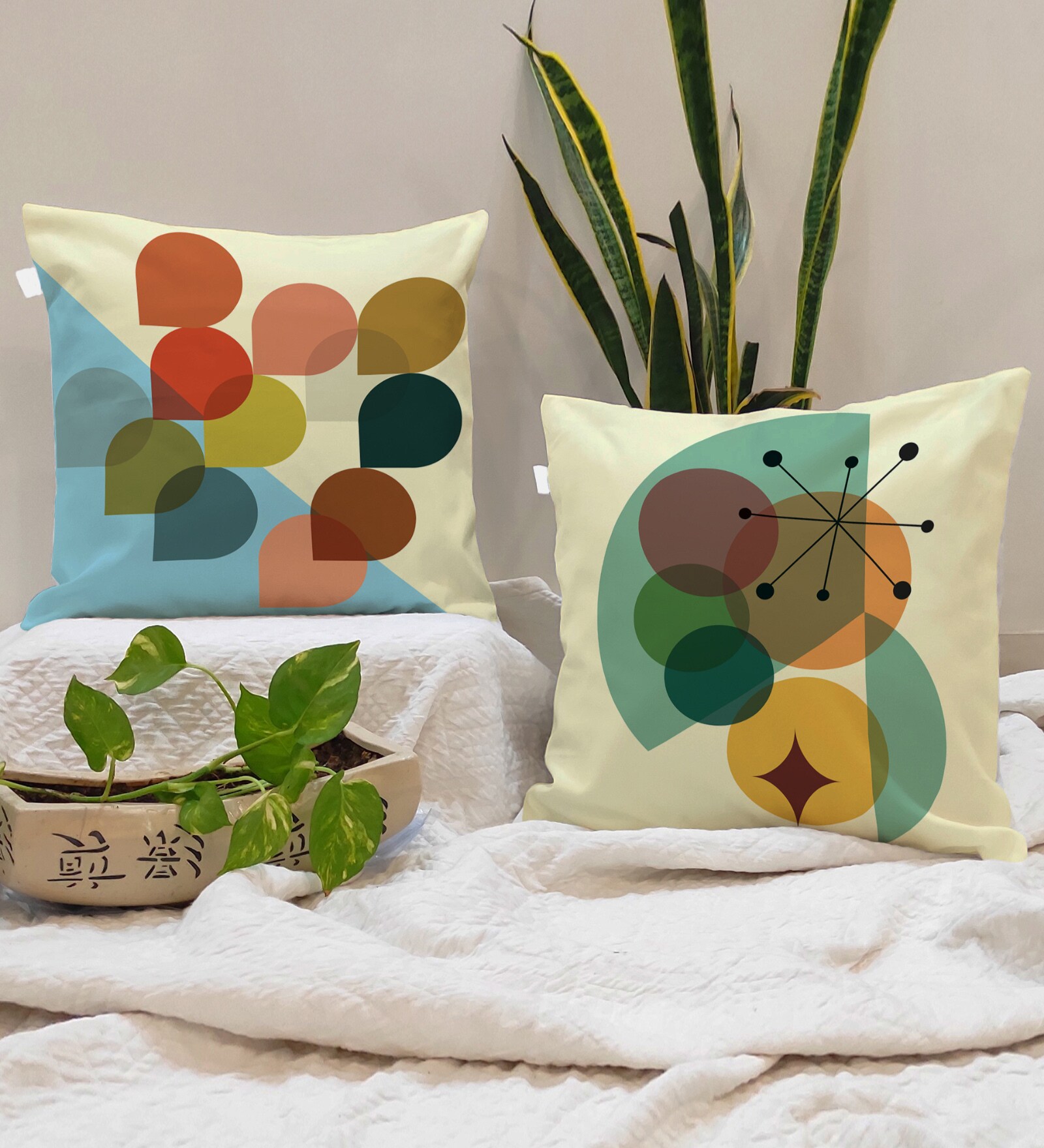 Yellow Polycotton Abstract 24x24 inches Cushion Covers (Pack of 2)