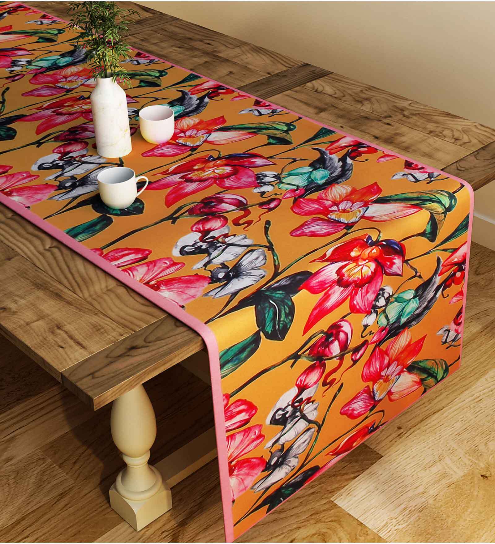Buy Floral (78x12) Yellow & Pink Poly Cotton Table Runner at 73% OFF by ...