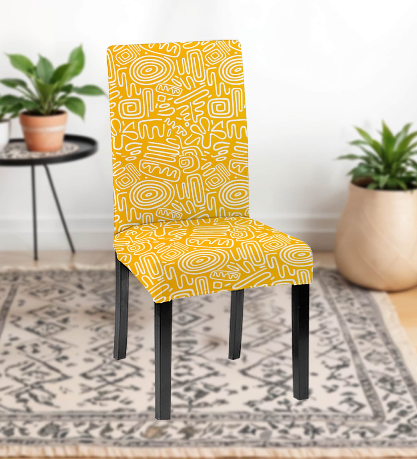 Yellow Polycotton Printed 14x18 Inches Chair Covers  (4 pieces)