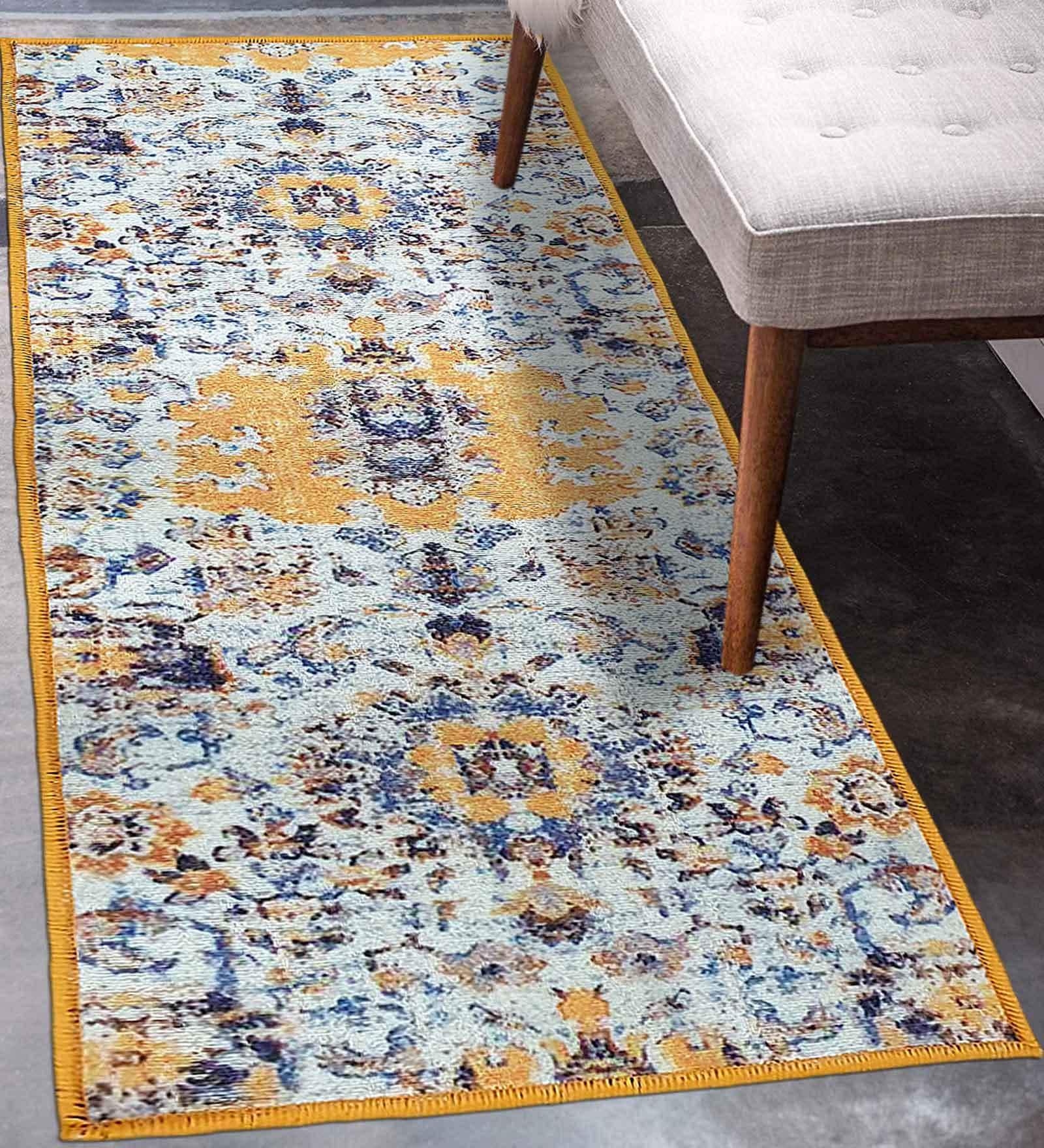 Yellow Polyester 24 x 60 Inches Machine Made Floor Runner