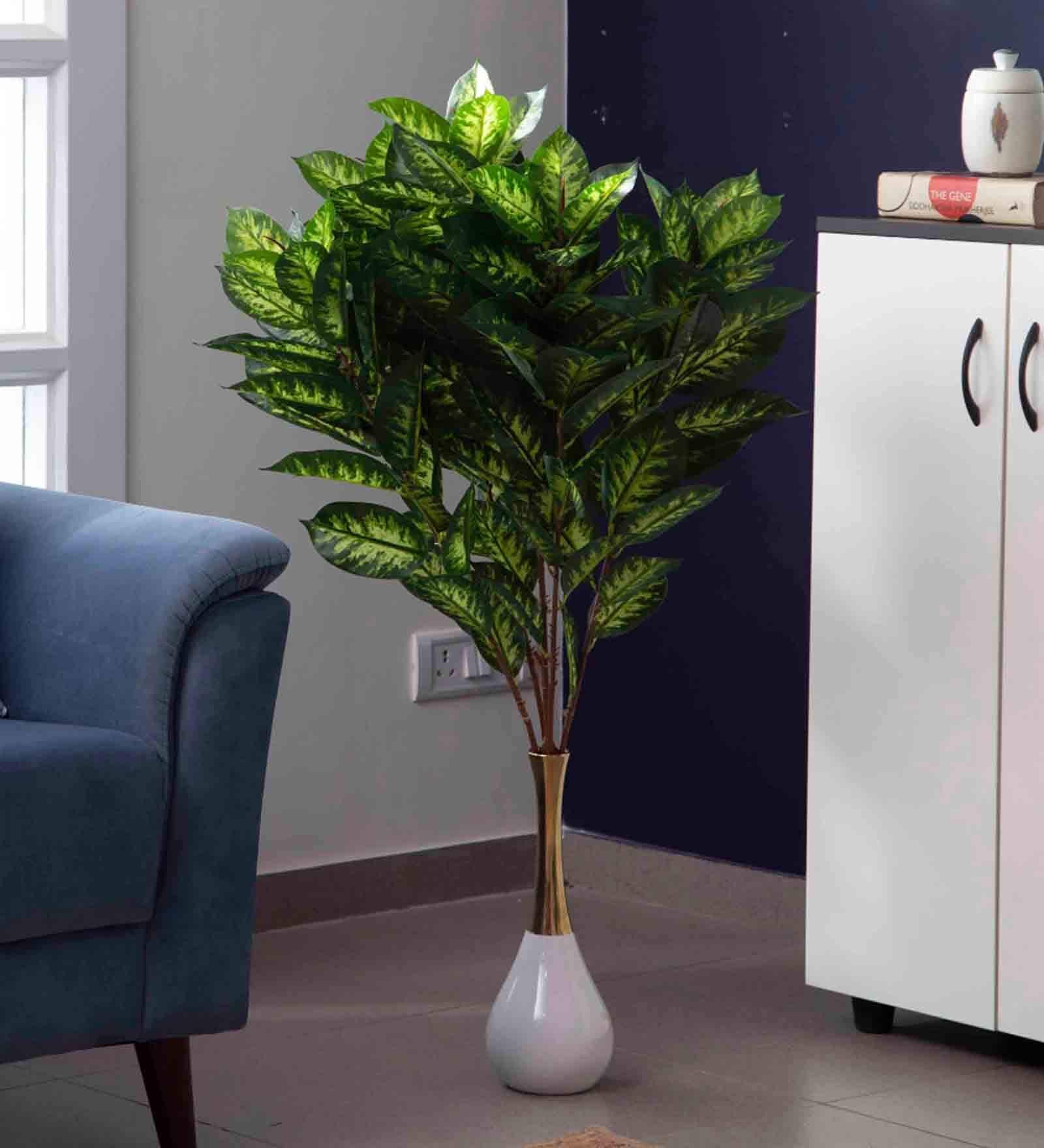 Polyester Yellow With Medium Leaves Without Pot Artificial Plants