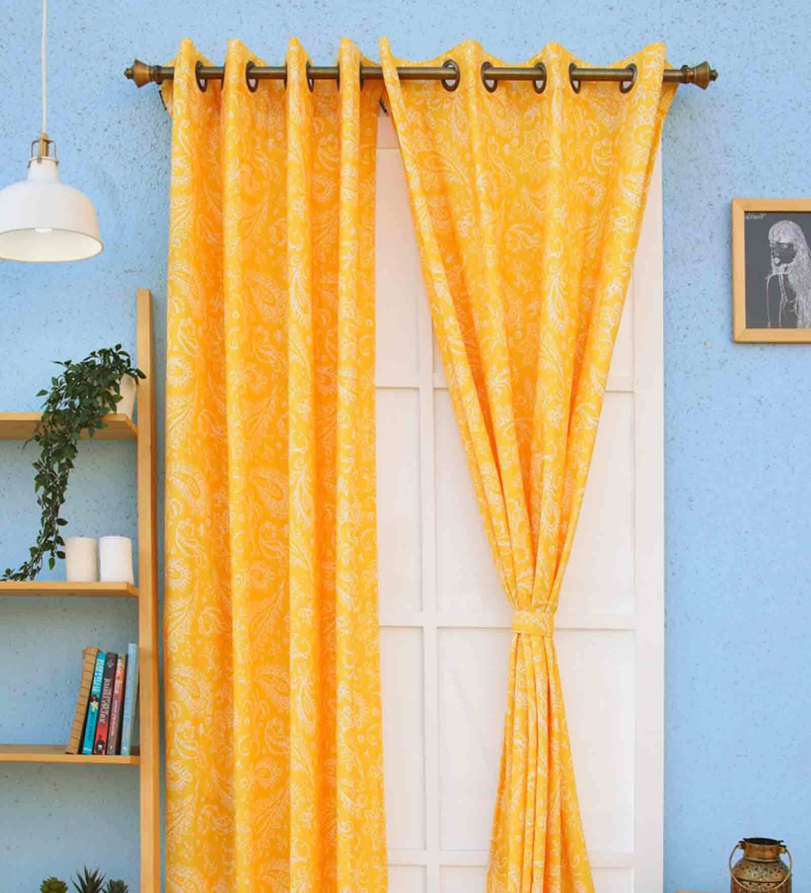 Buy Yellow Floral Polyester 5 Ft Semisheer Eyelet Window Curtain at 45% ...
