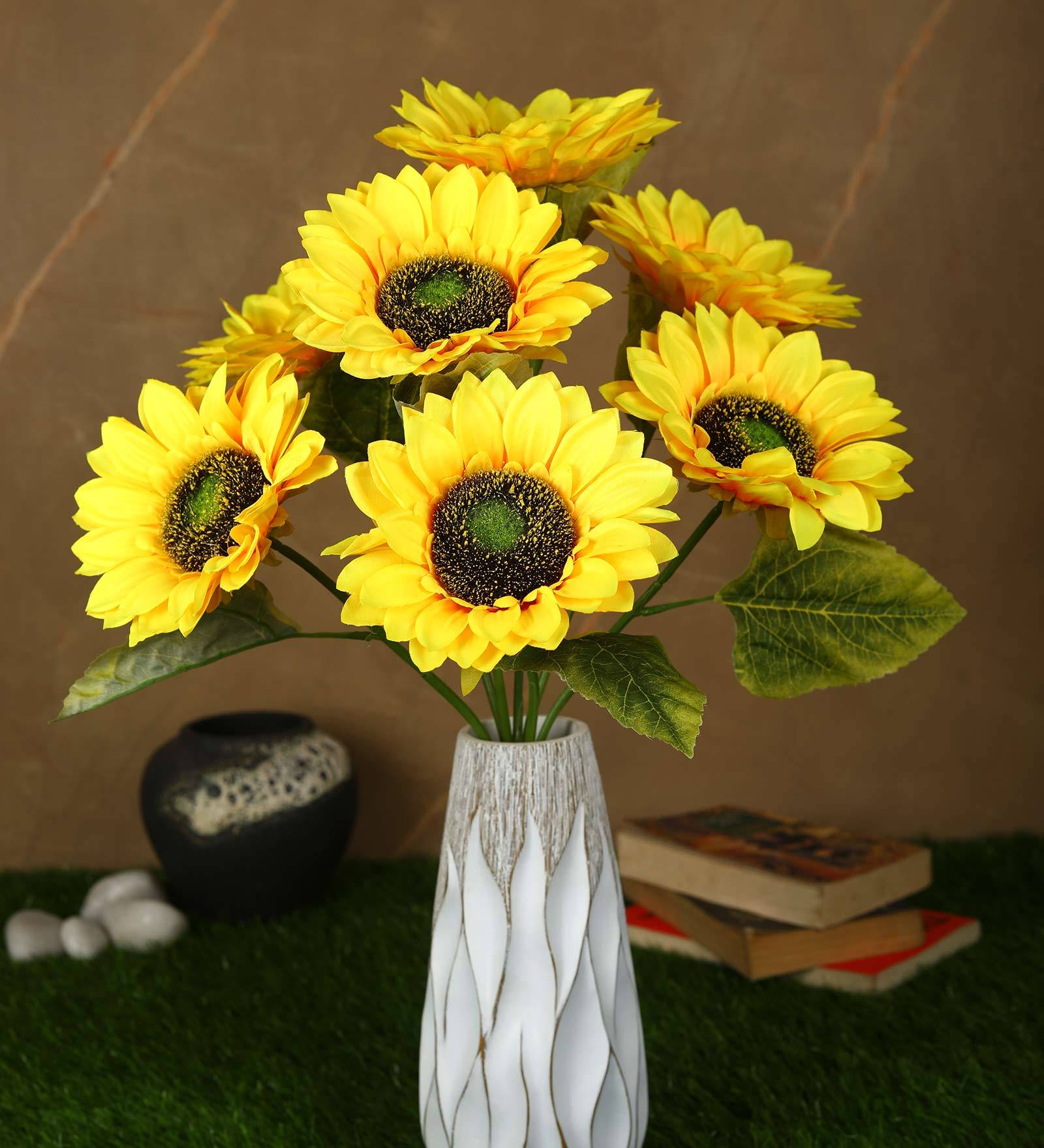 Yellow Polyester Fabric Decorative Artificial Sunflower Bunch