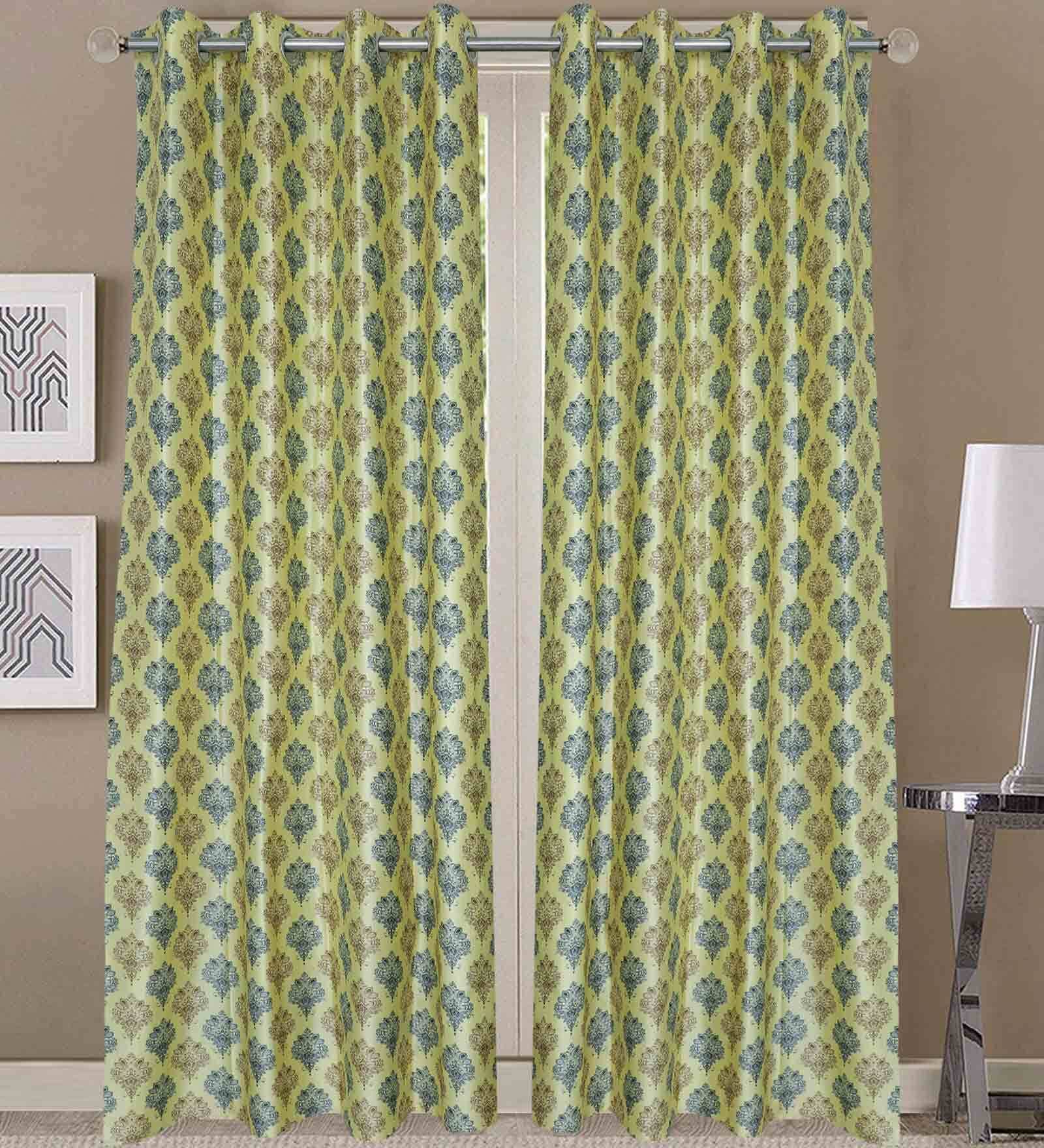 Yellow Floral Polyester 9 Ft Blackout Eyelet Door Curtains (Set of 2)