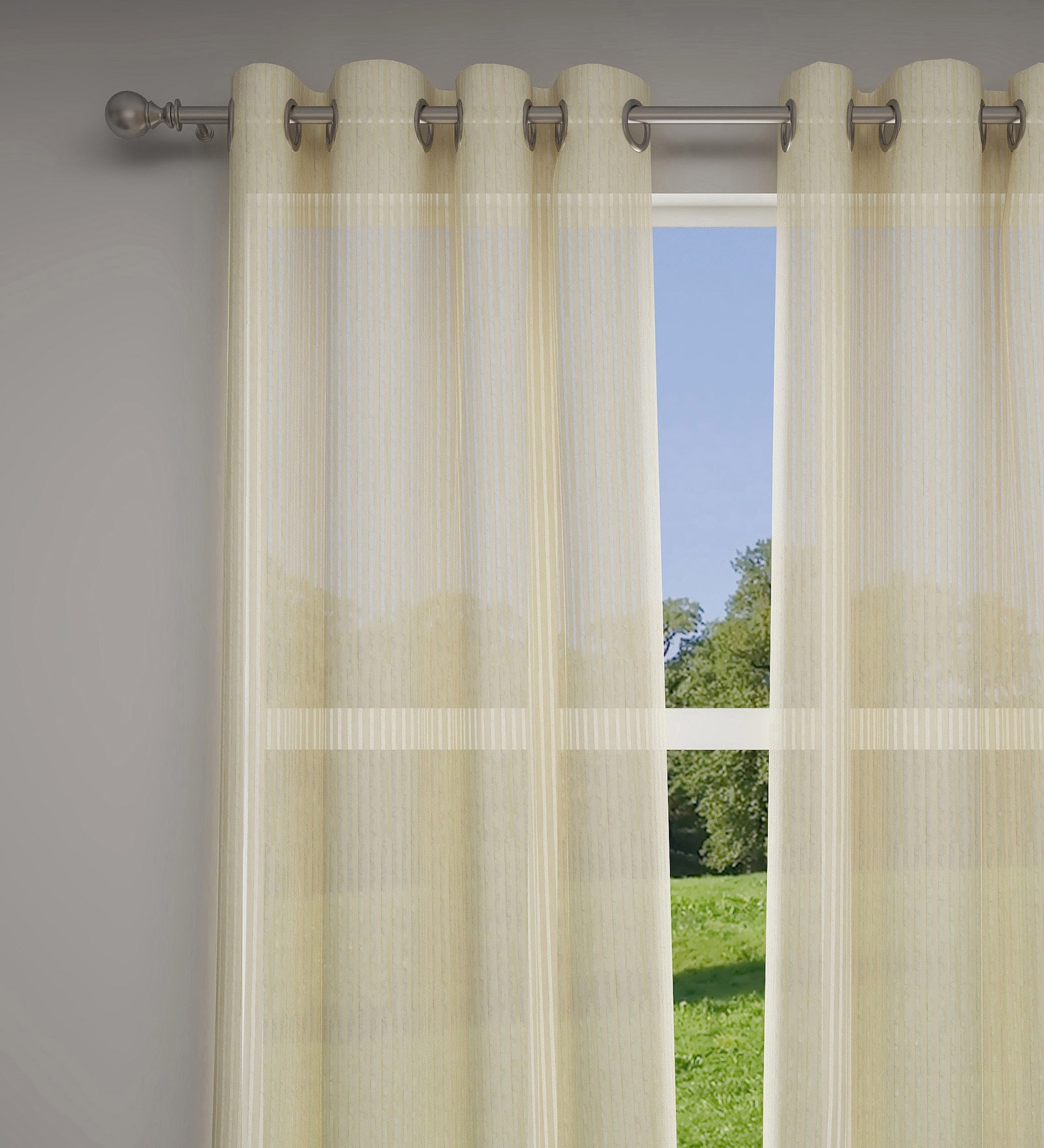 Yellow Solid Polyester 7 Ft Sheer Eyelet Door Curtains (Set of 2)