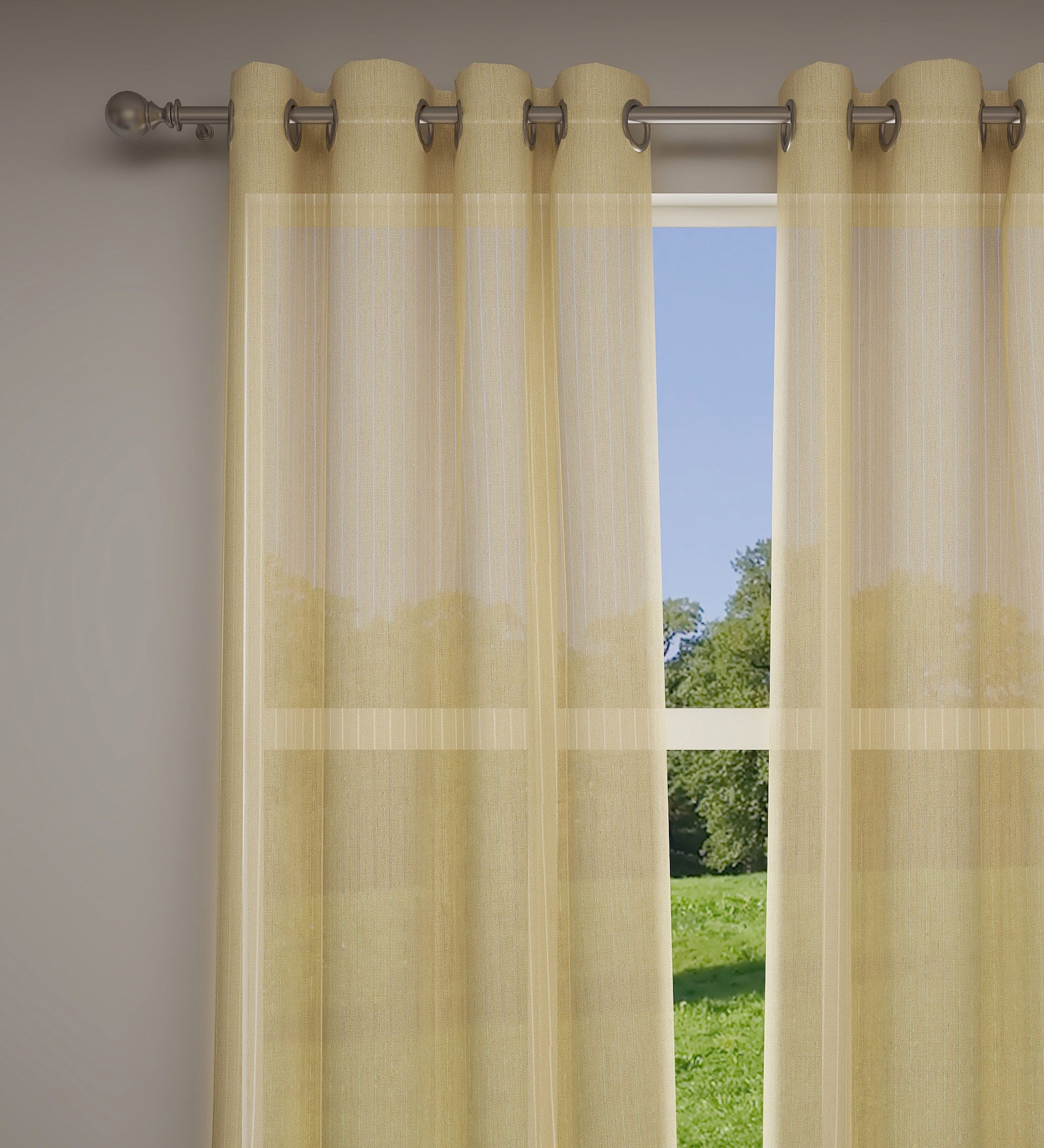 Yellow Solid Polyester 7 Ft Sheer Eyelet Door Curtains (Set of 2)