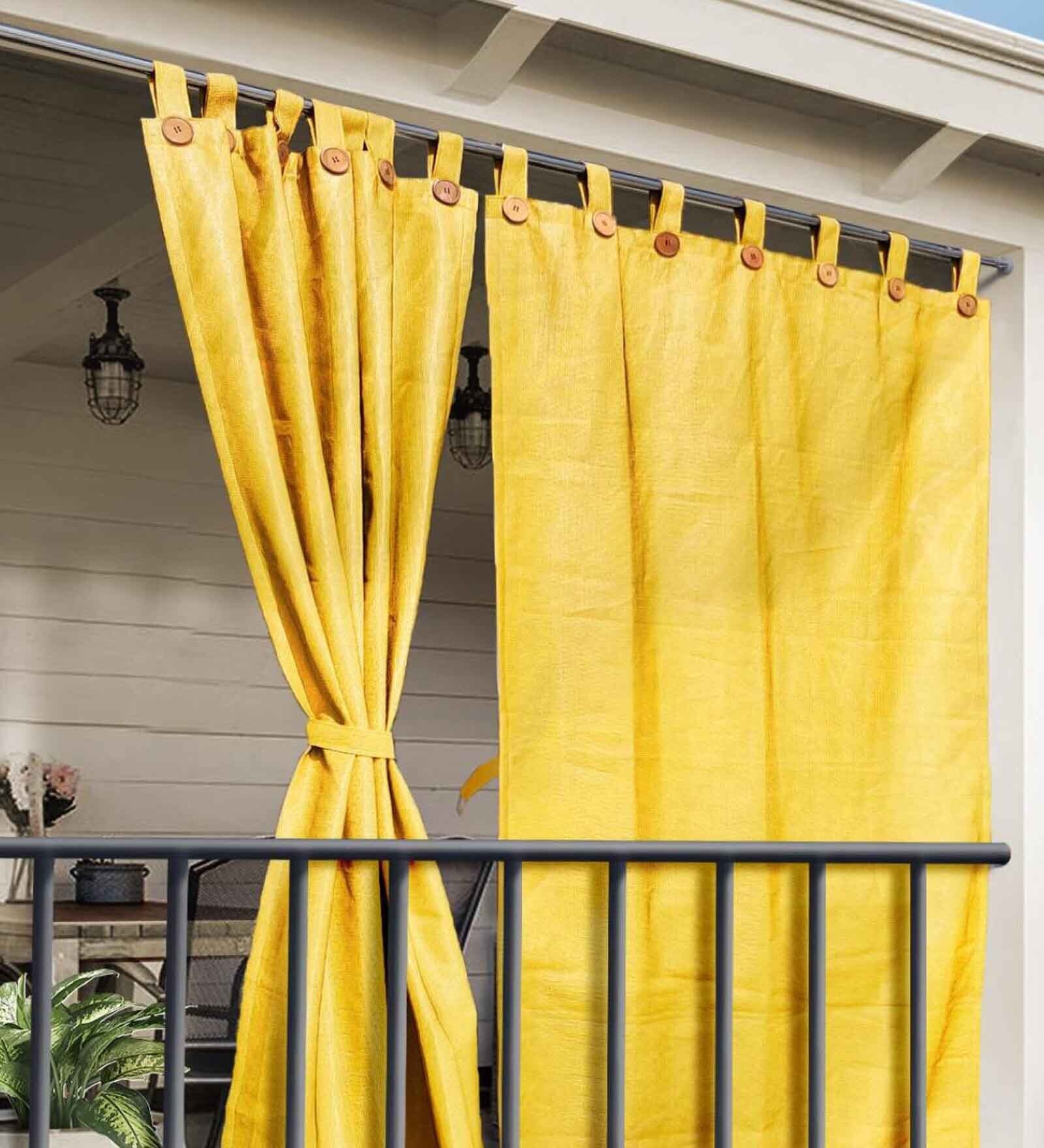 Yellow Polyester Solid 9 ft Semisheer Loop Top Door Curtains (Set of 2)