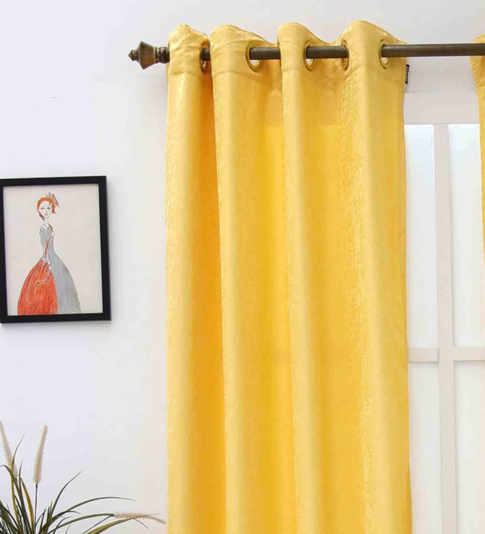 Yellow Solid Polyester 9 Ft Blackout Eyelet Door Curtain