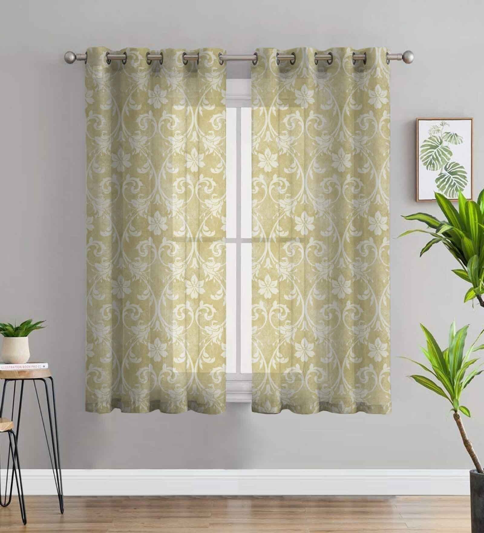 Buy Yellow Polyester Tradiional 5Ft Sheer Eyelet Window Curtains (Pack ...