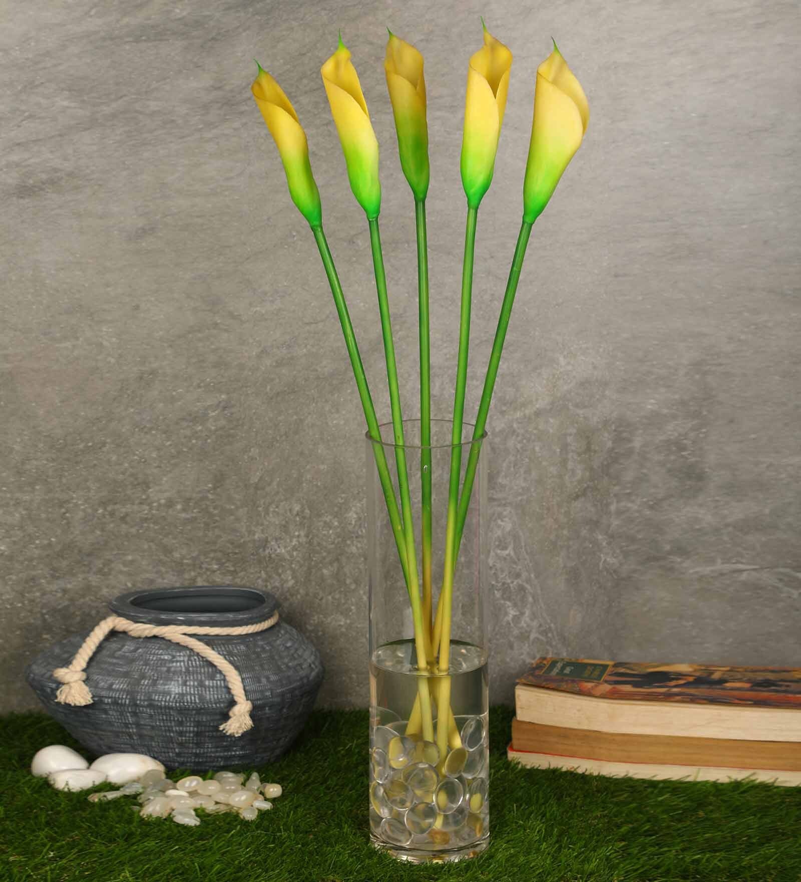 Buy Yellow Polyurethane Callalily Artificial Flower, Pack of 5 by