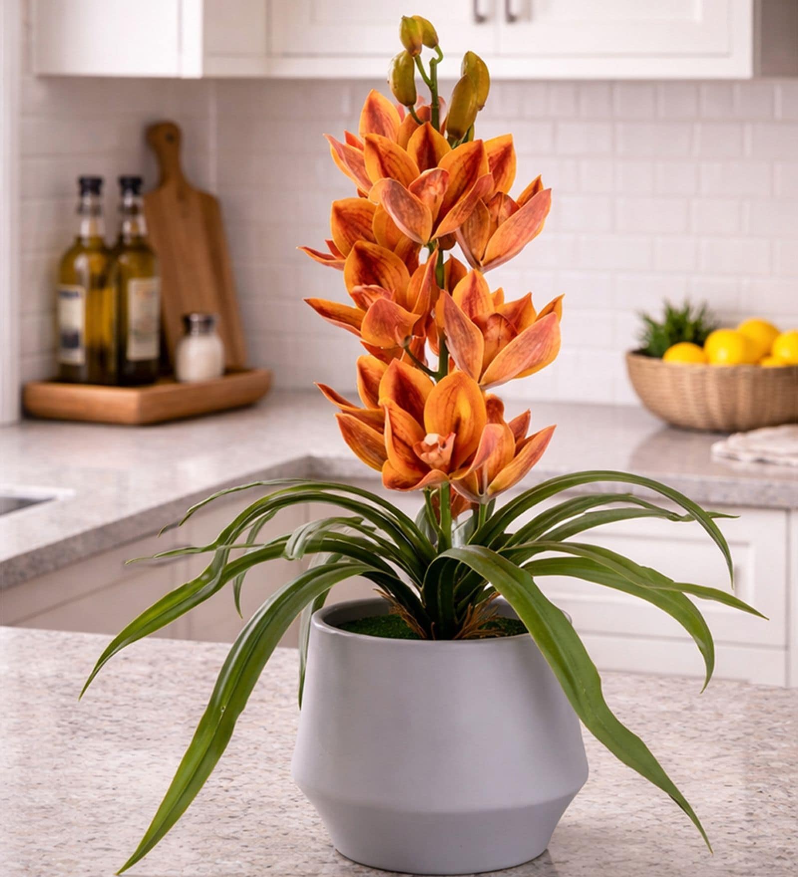 Yellow Pu Foam Velvet Orchid Elegance Pot With Flower