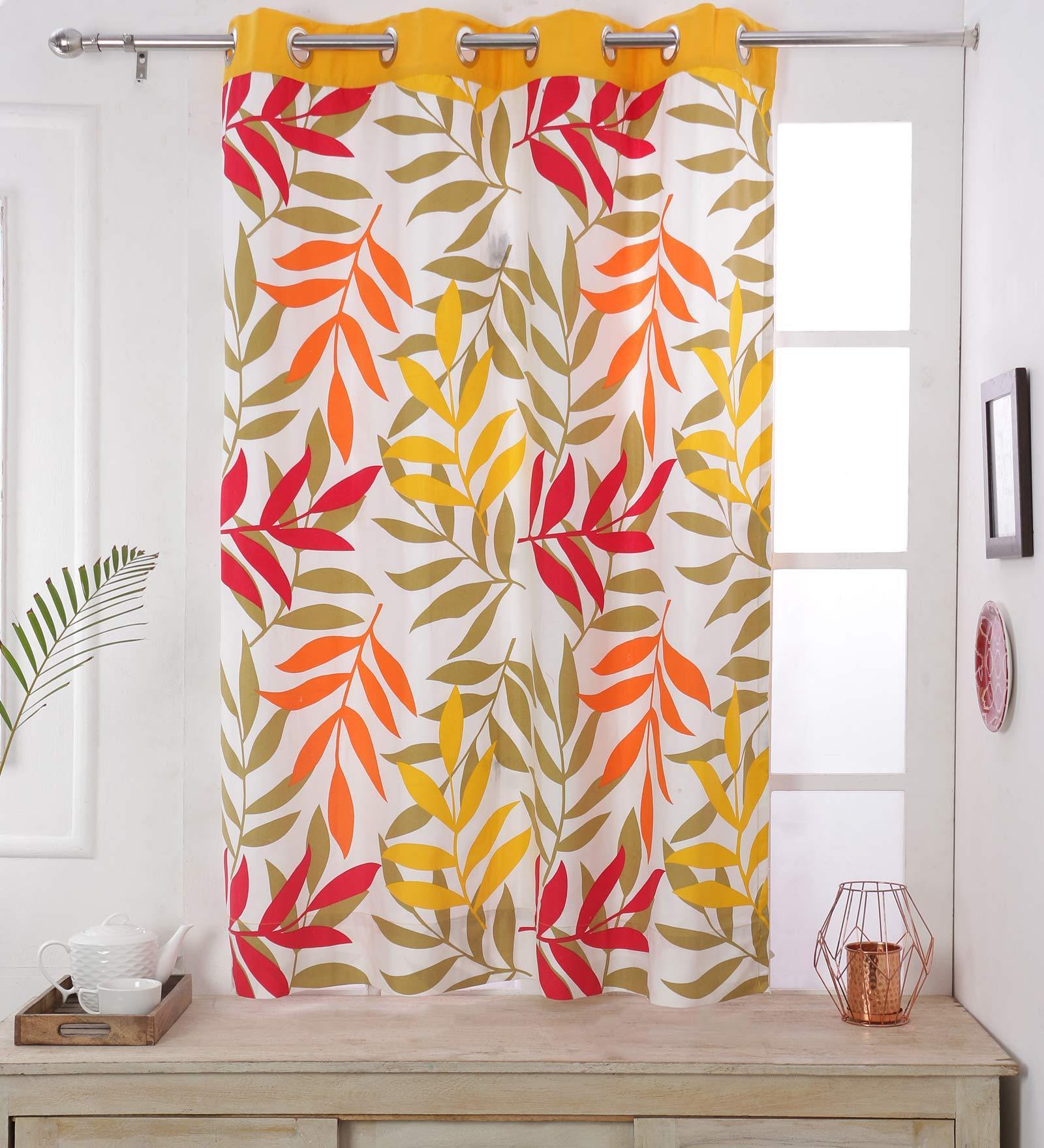 Yellow Cotton Semisheer 5 Feet Eyelet Curtain (1 Piece)