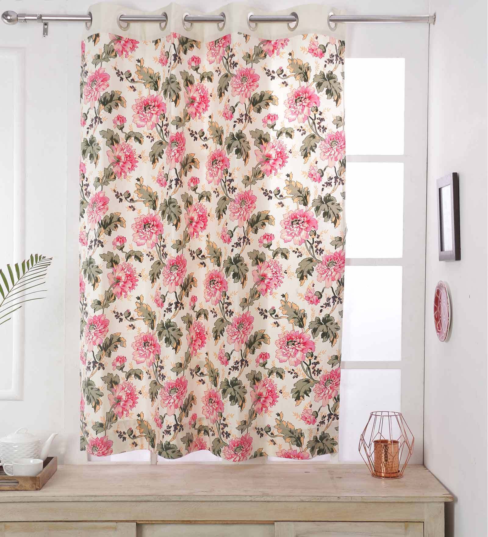 Pink Cotton Semisheer 5 Feet Eyelet Curtain (1 Piece)