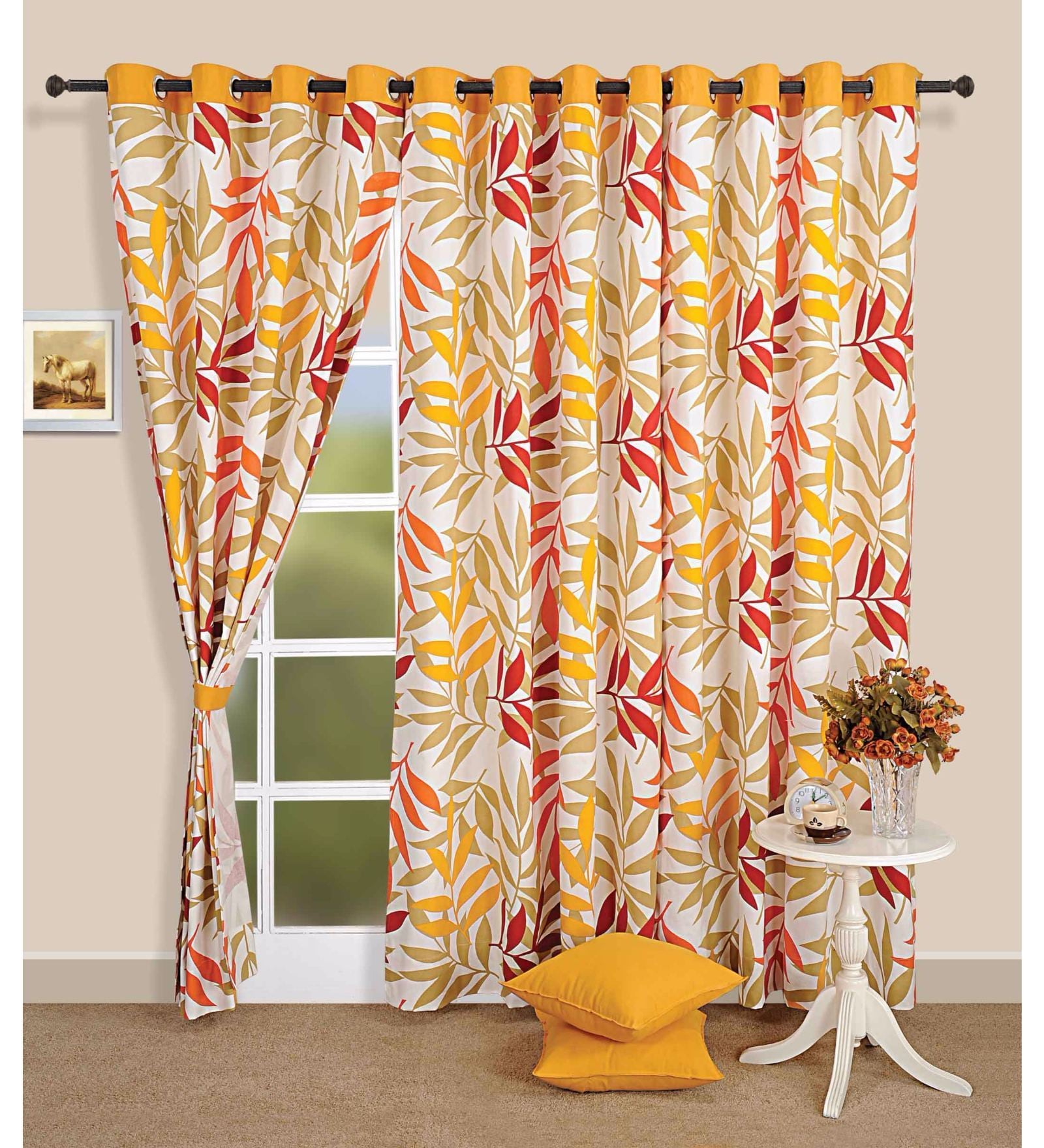 Yellow Cotton Floral 5ft Semisheer Eyelet 1 Pc Window Curtain