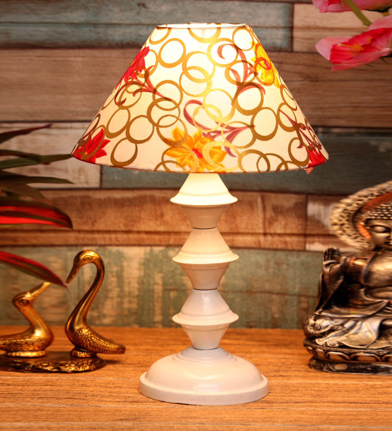 Multicolor Shade Table Lamp With Metal Base
