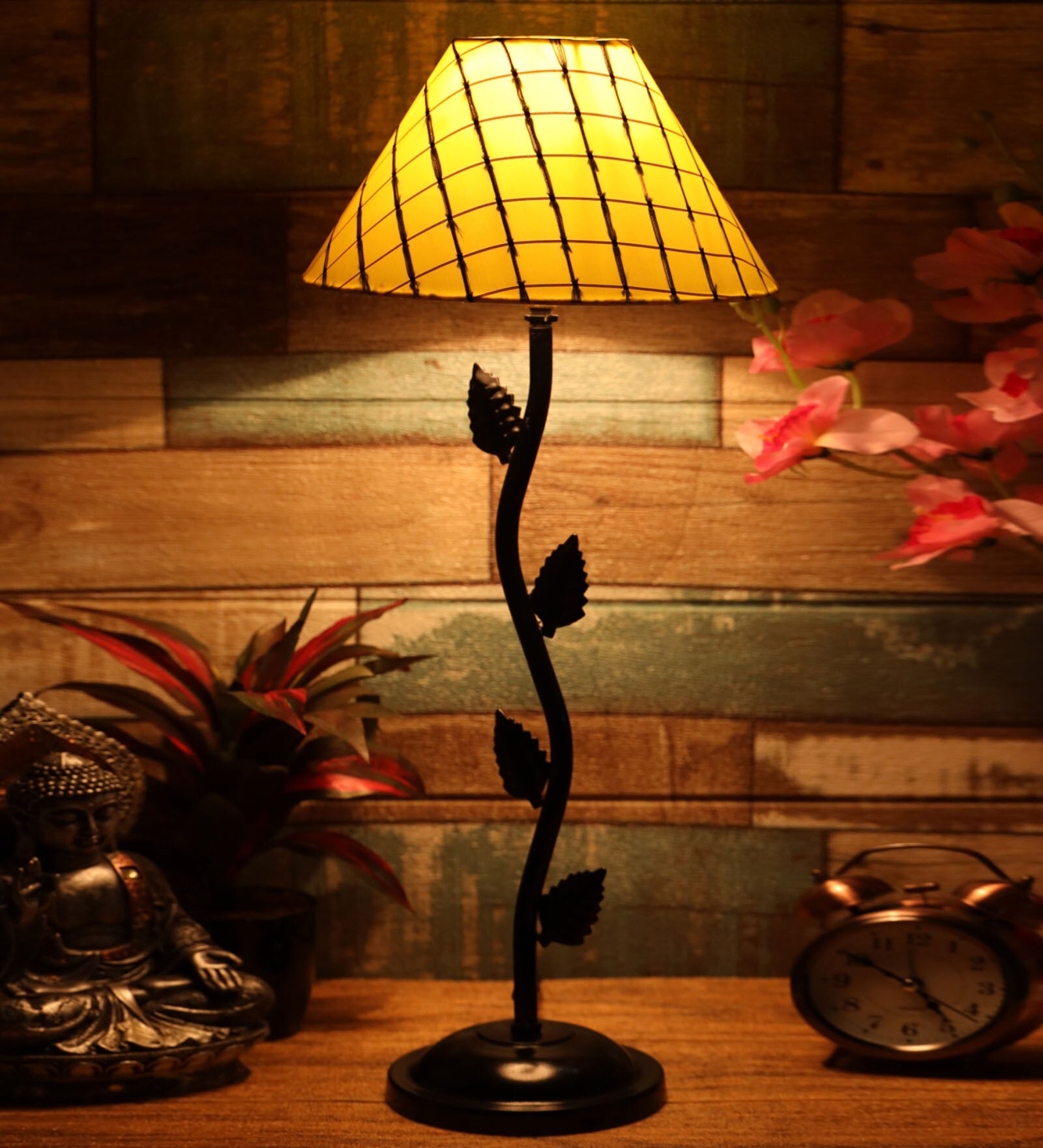 Yellow Shade Table Lamp With Metal Base