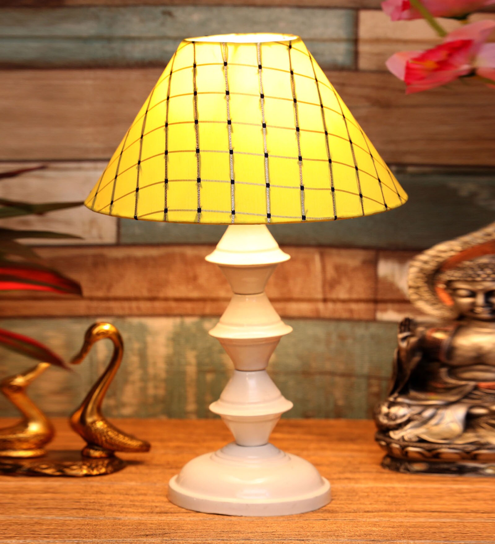 Yellow Shade Table Lamp With Metal Base
