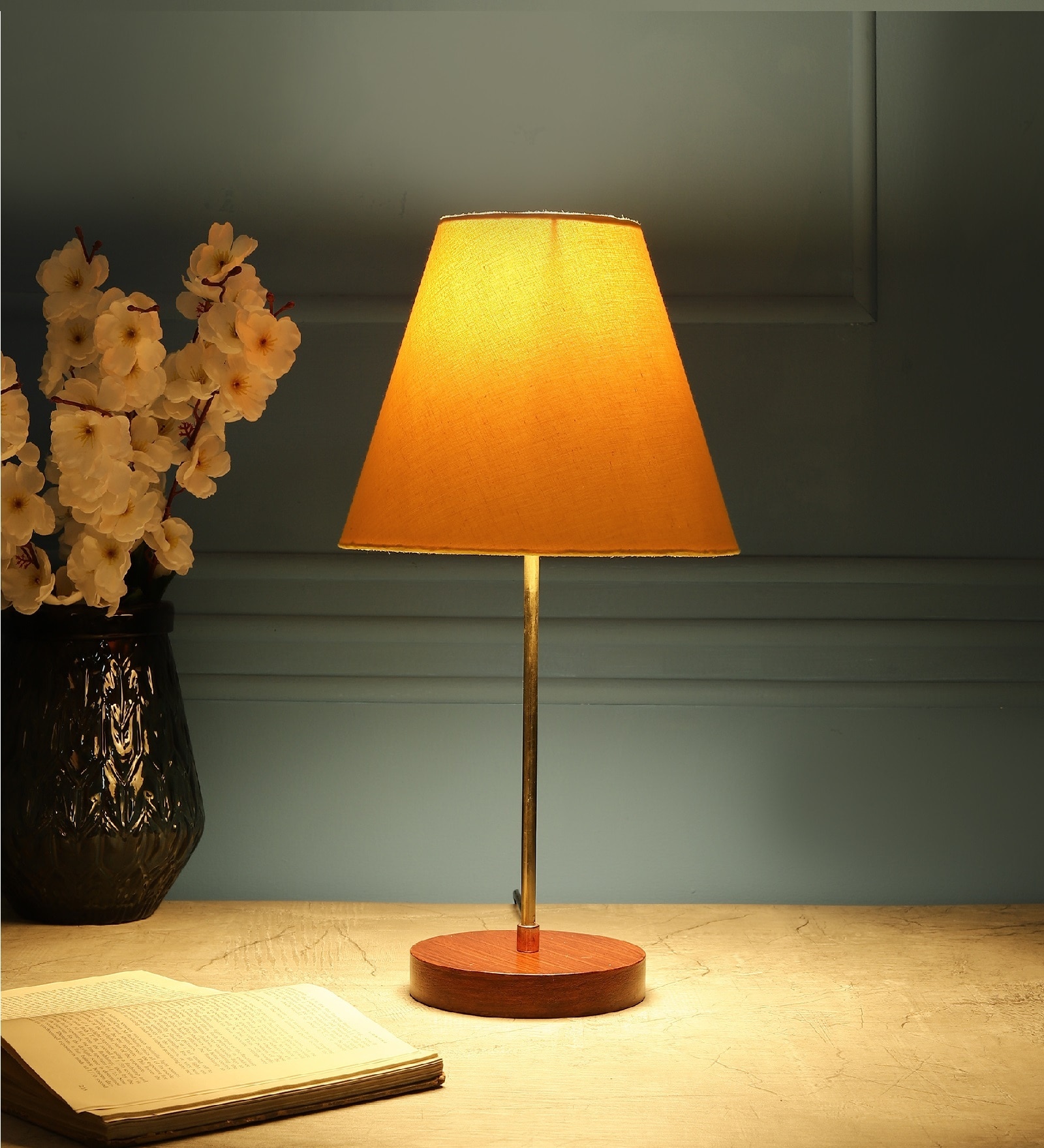 Ladder Yellow Fabric Shade Night Lamp With Aluminium Base