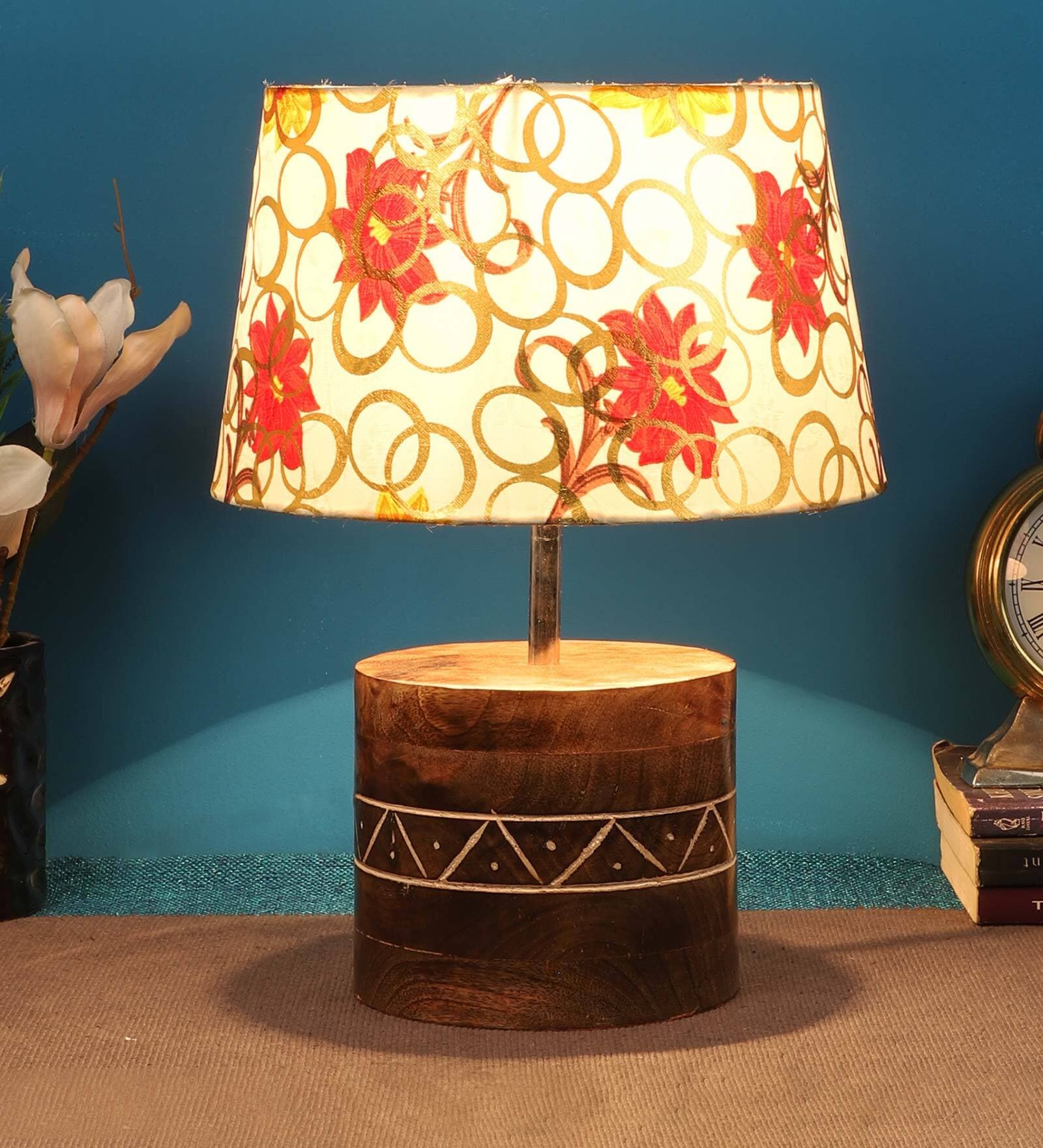 Bezalel Multicolour Fabric Shade Table Lamp With Mango wood Base