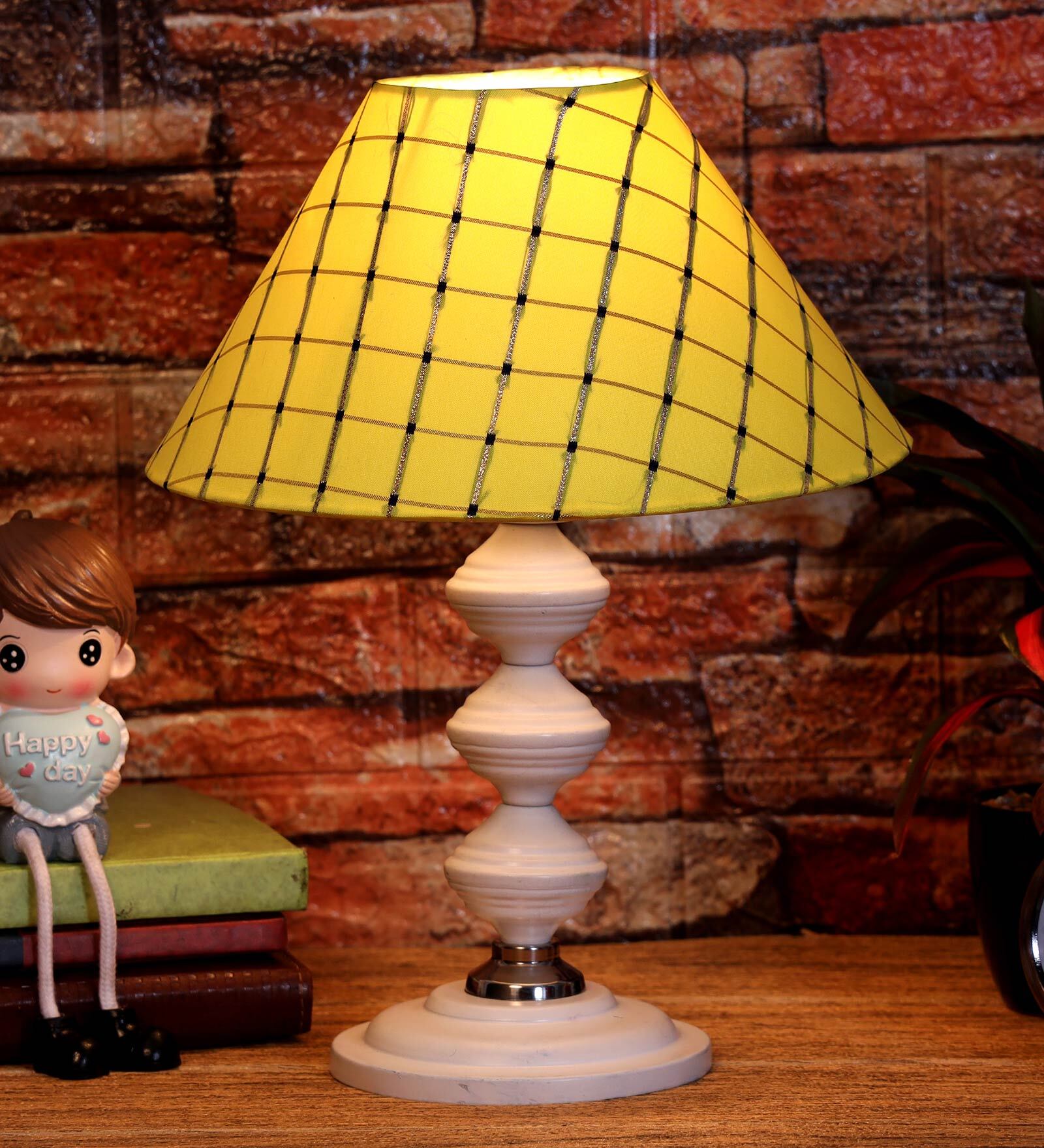 Yellow Shade Table Lamp With Metal Base