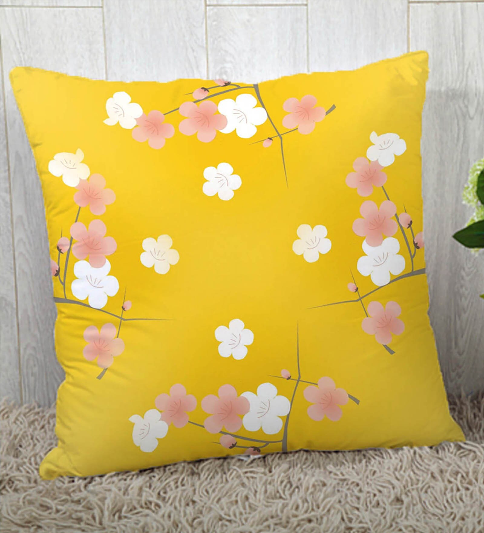 Yellow Silk 16 x 16 Inch Spring Cushion Cover