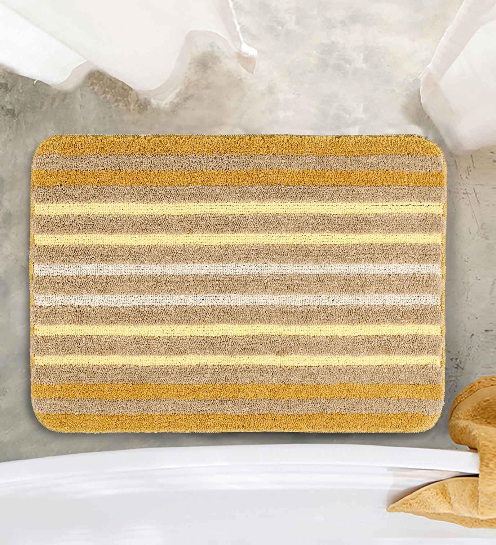 Yellow Geometric Microfiber 23x16 Inches AntiSkid Bath Mat