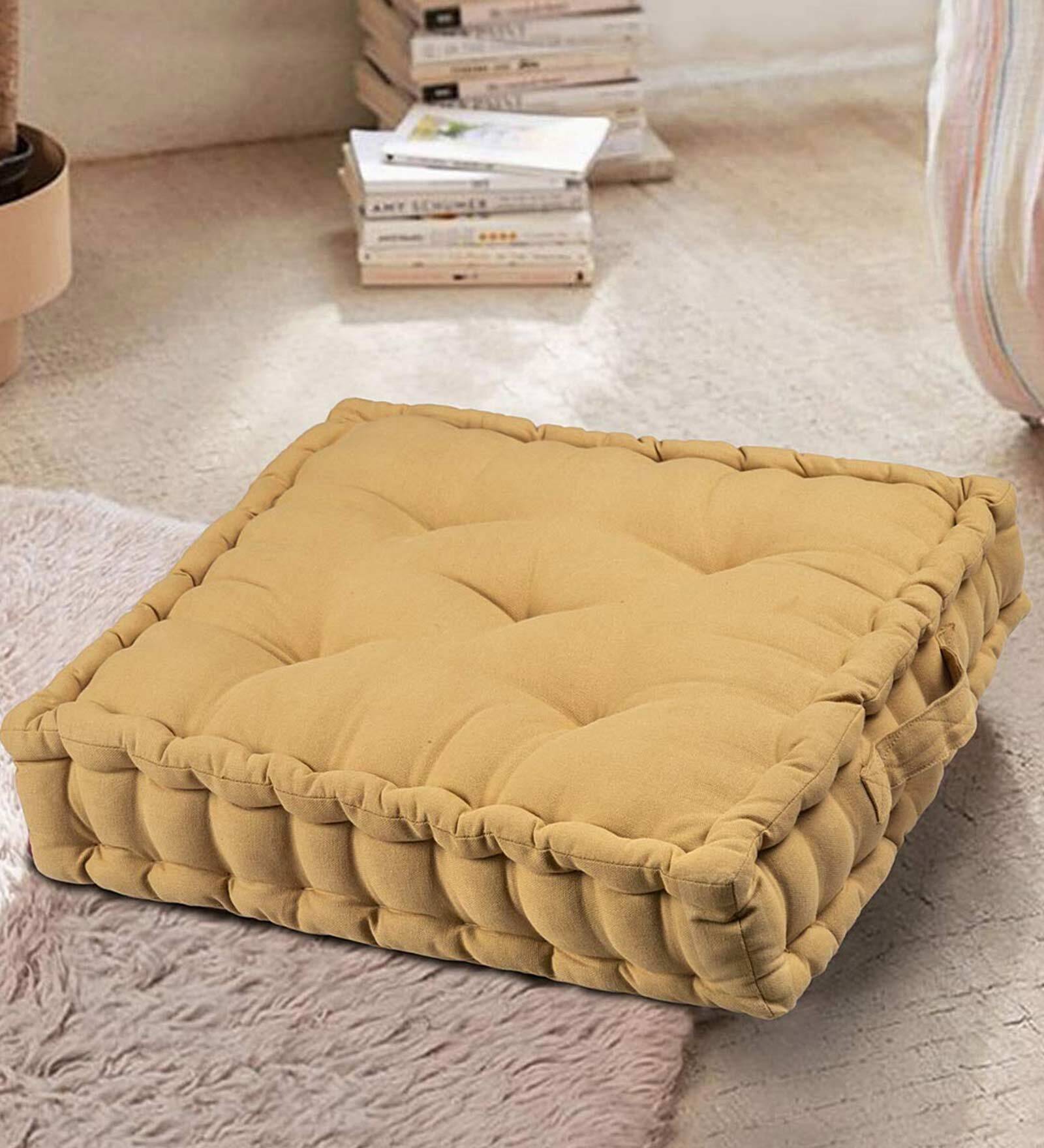 Yellow Solid 100% Cotton 20X20 Floor Cushion