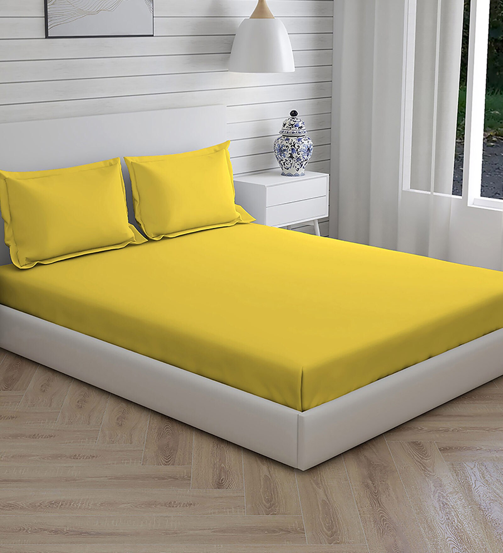 Buy Yellow Solid 144 TC Cotton King Sized Bed Sheets with 2 Pillow Covers at 50 OFF by Layers