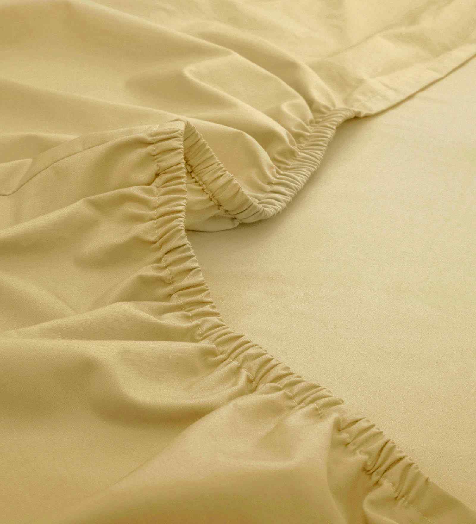 Yellow Solid 200 TC Cotton Double Bed Fitted Sheet with 2 Pillow Case 24 Collection