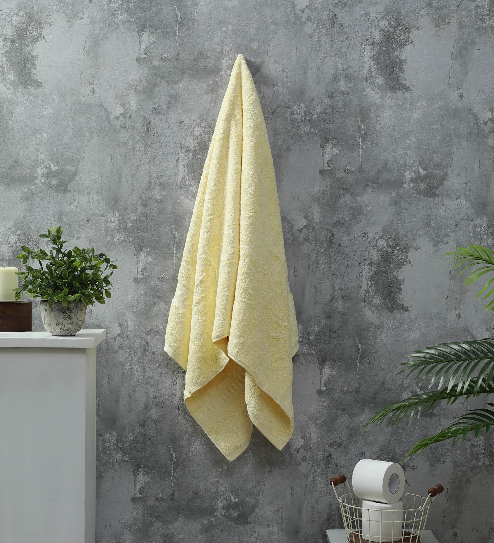 Buy Yellow Solid 630 GSM Cotton Bath Towel by Raymond Home Online