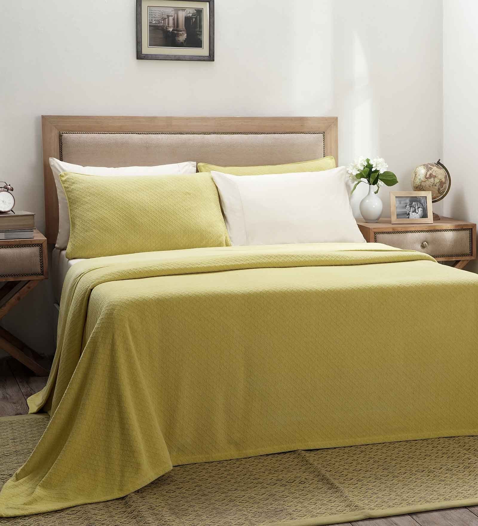 Yellow Solid GSM 320 Cotton Double Bed Cover
