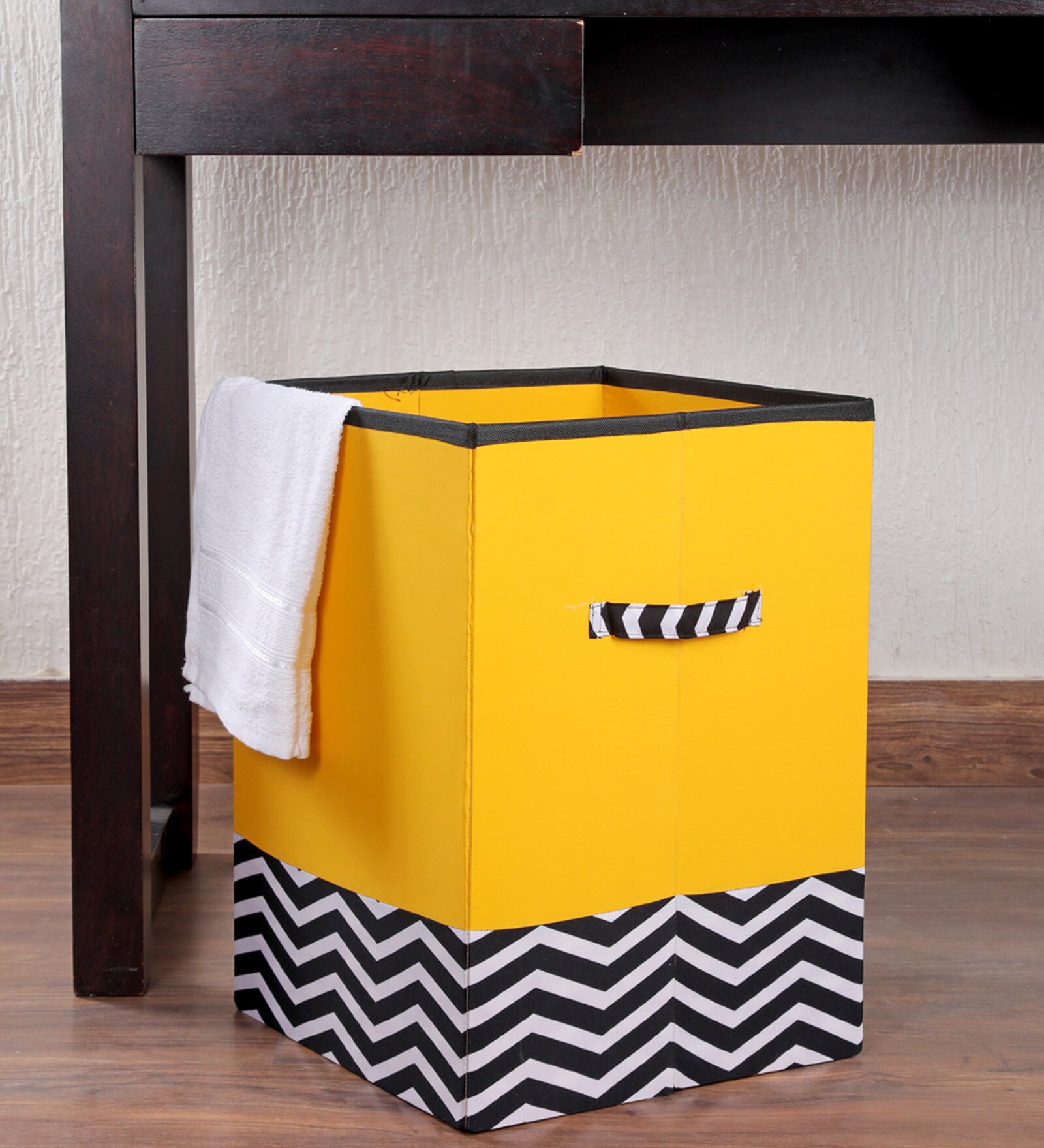 Buy Yellow Striped Polyester Foldable 45 Litres Laundry Basket at 69