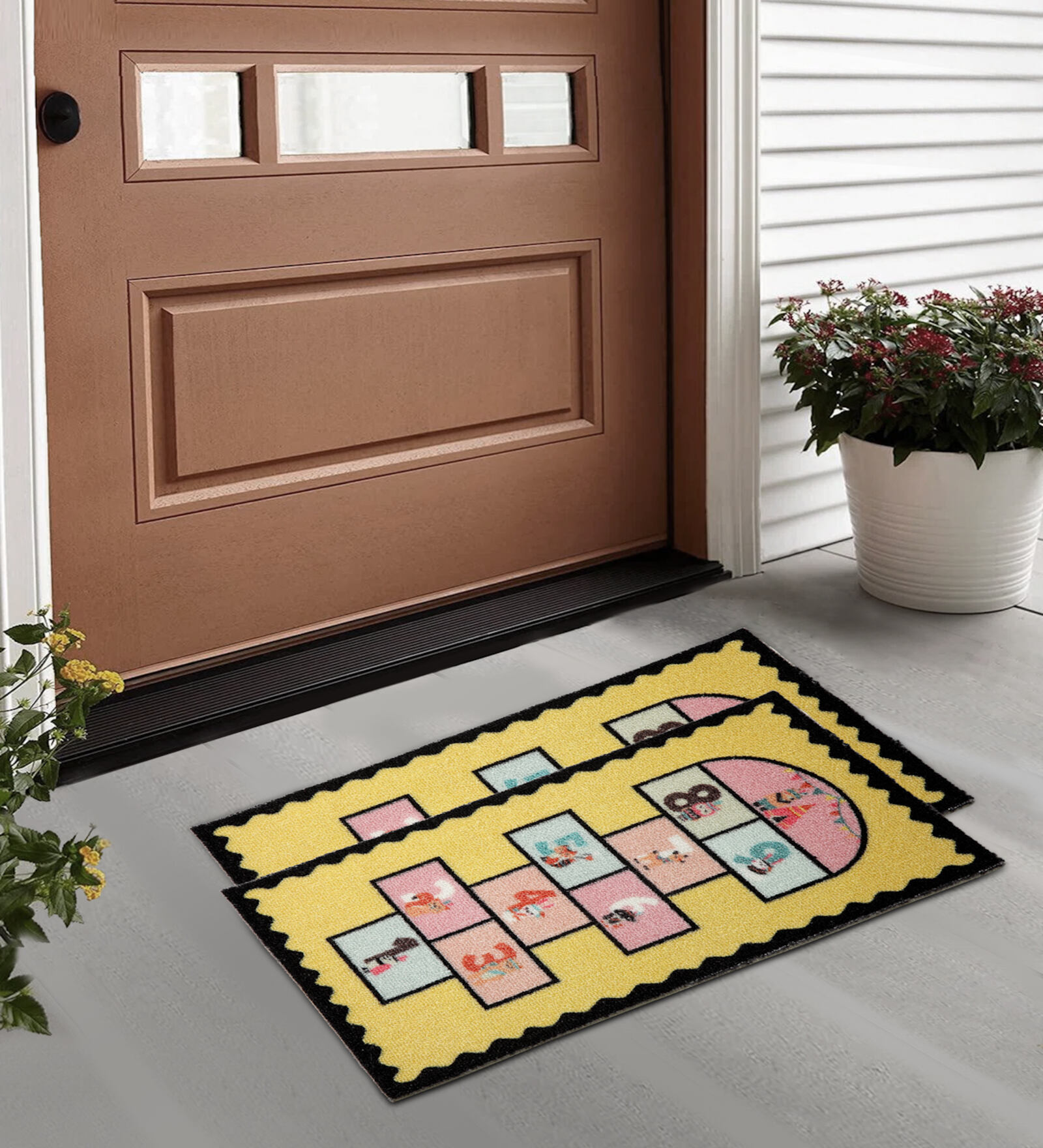 Yellow Abstract Polyester 24x16 Inches AntiSkid Kids Door Mats (Set of 2)