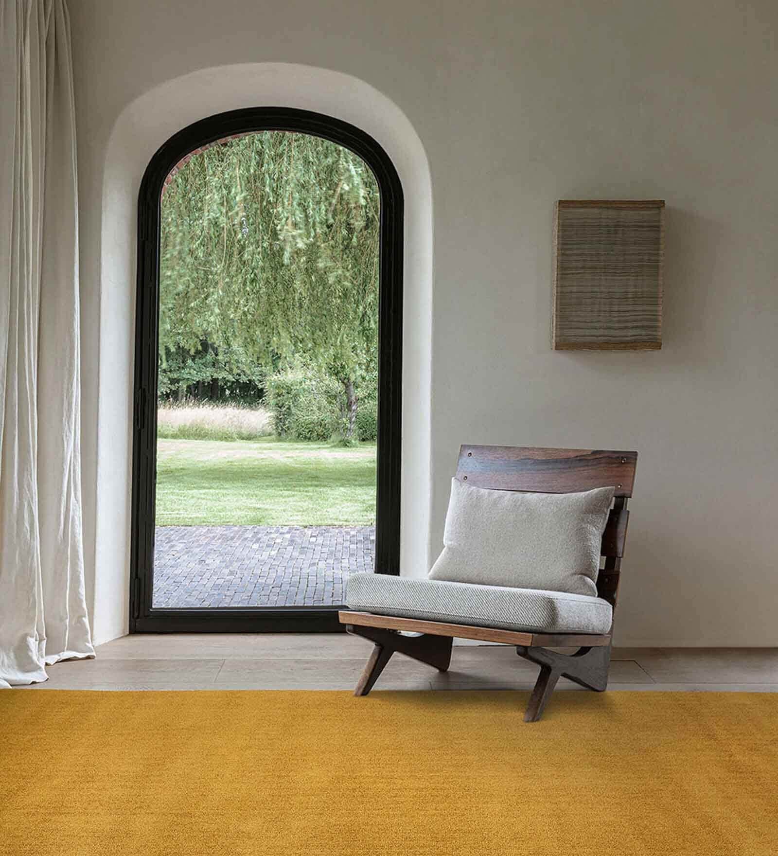 Yellow Solid Polyester 5 ft x 7 ft Machine Made Carpet