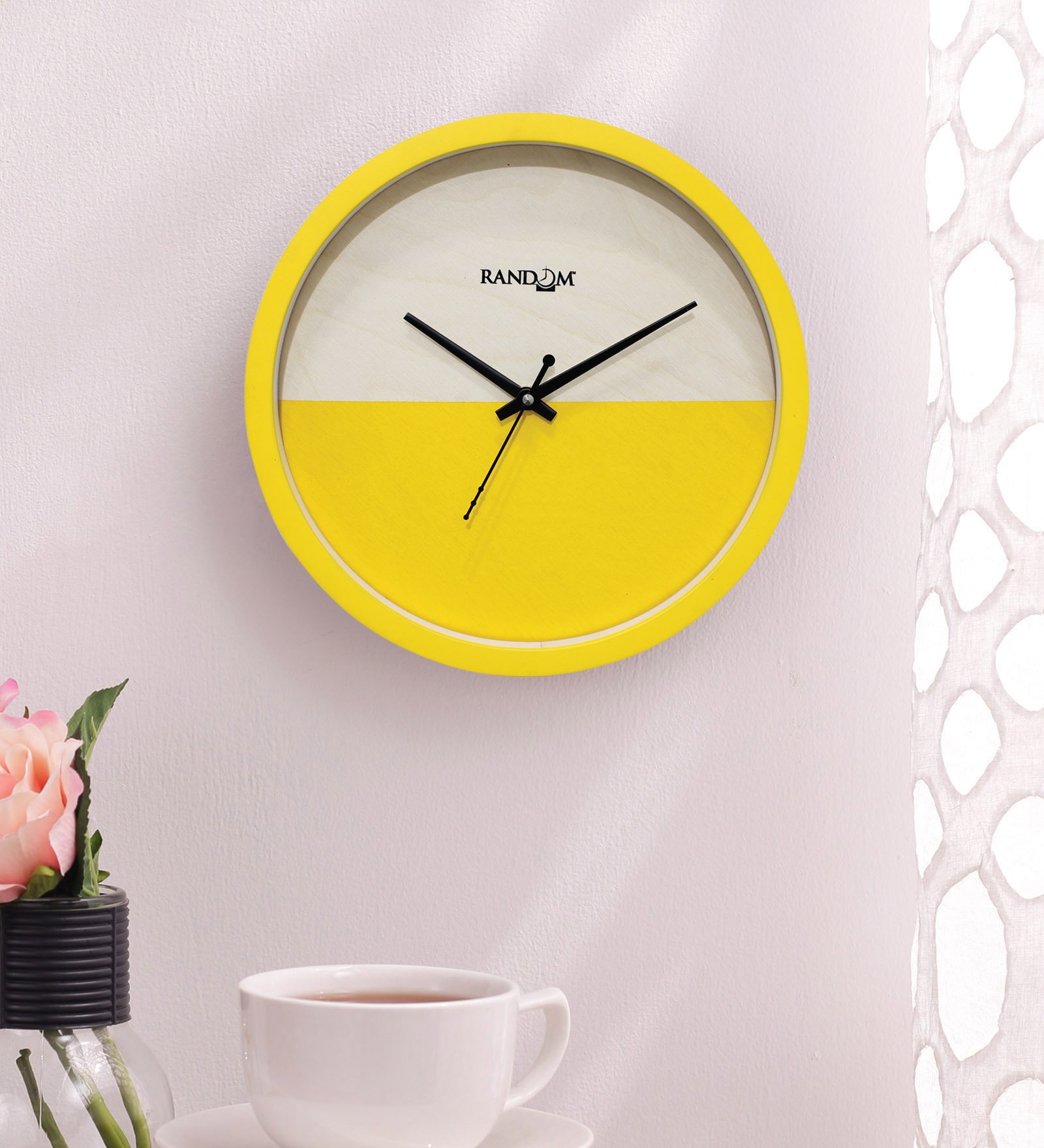 Yellow Solid Wood Wall Clock