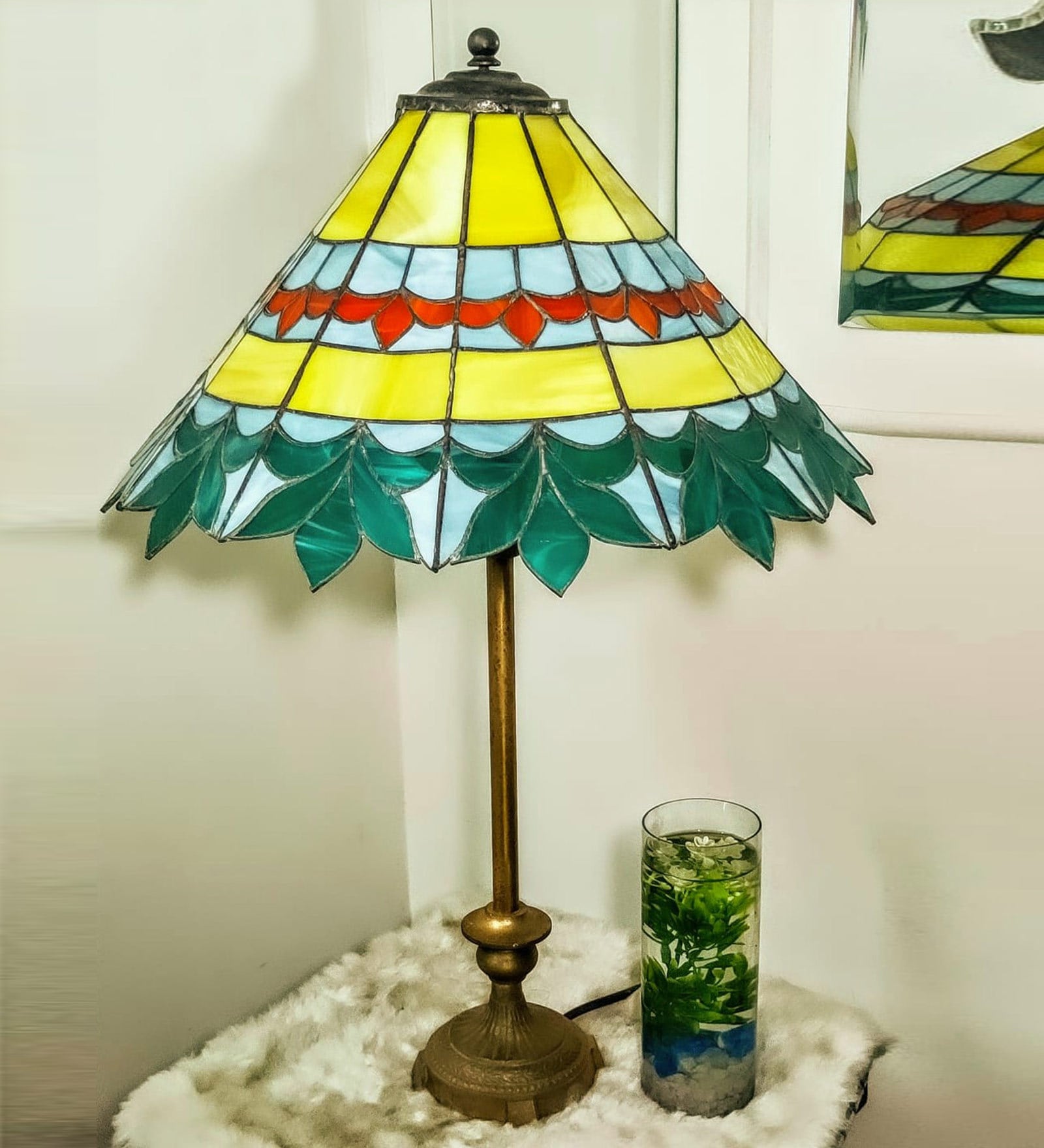 Buy Yellow Stained Glass Shade Tiffany Table Lamp with Antique Gold