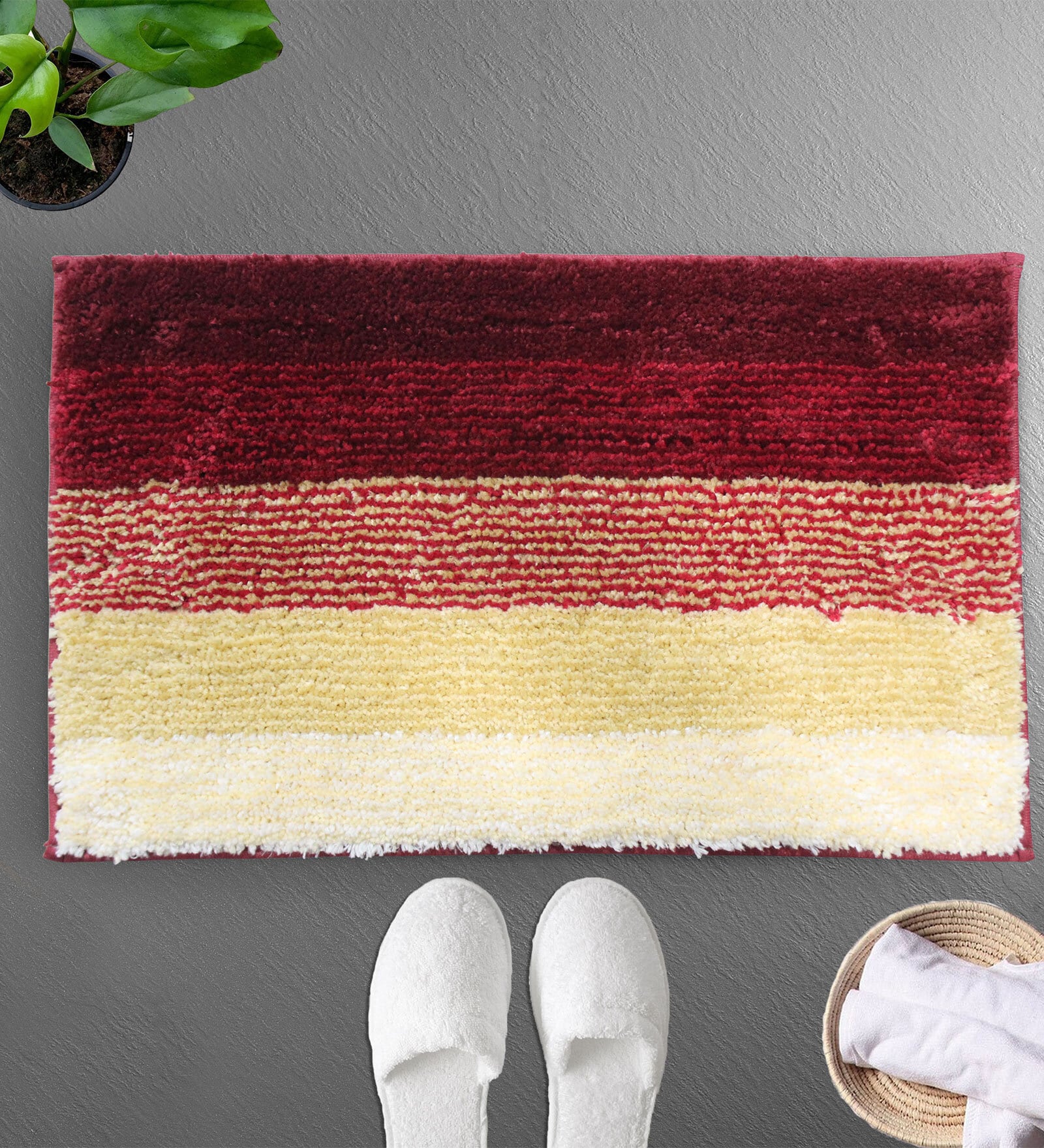 Yellow and Red Stripe Microfiber 24x16 Inches Super Soft Bath Mat