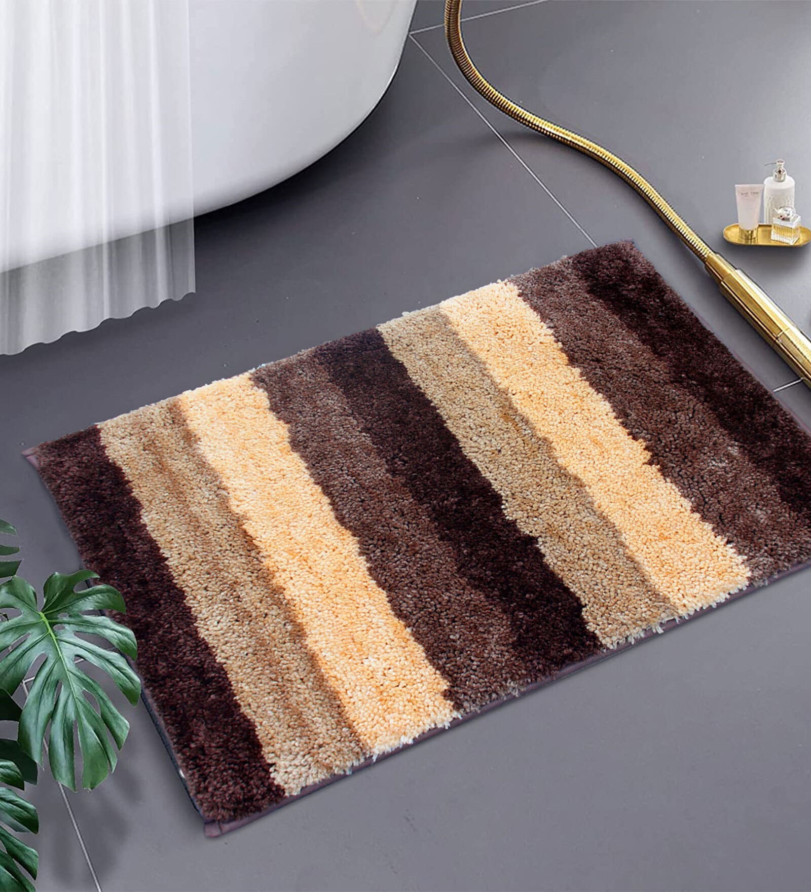 Brown Stripe Microfiber 24x16 Inches Super Soft Bath Mat