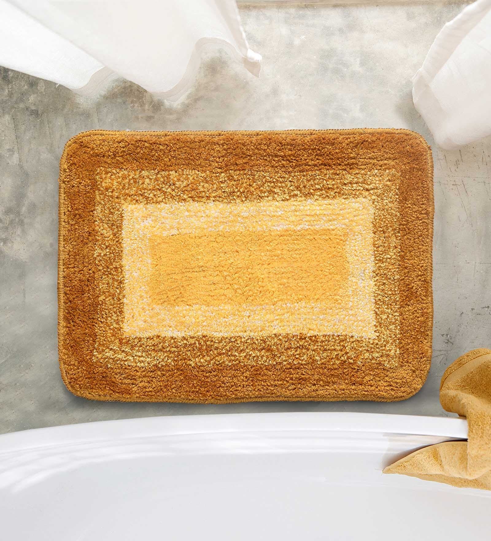 Yellow Geometric Microfibre 20x14 Inches AntiSkid Bath Mats (Set of 2)