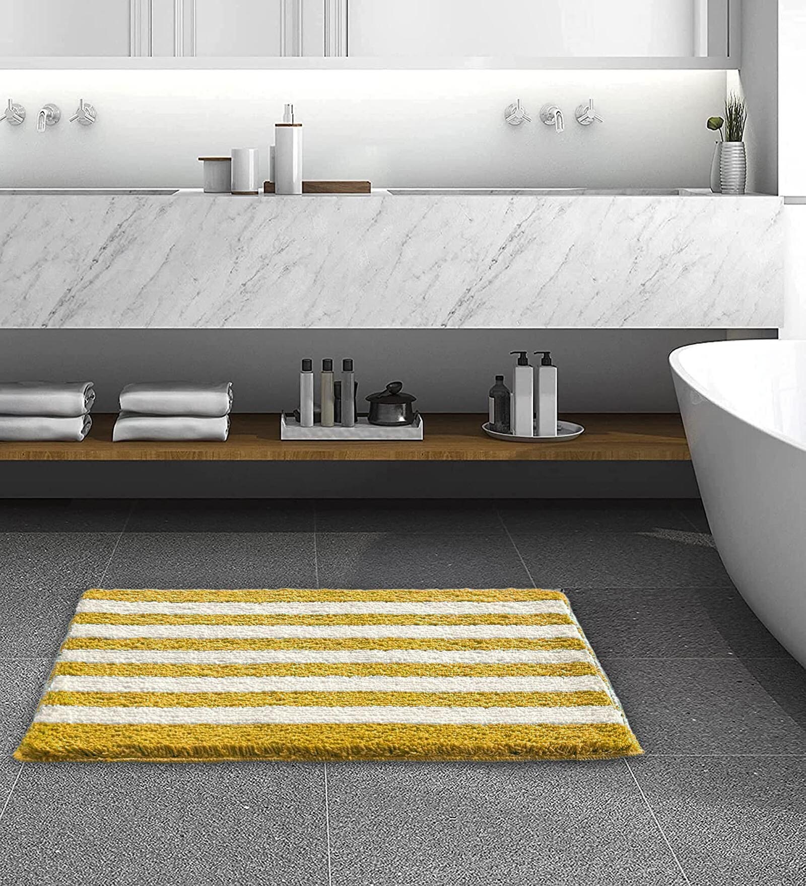 Yellow Geometric Microfibre 24x16 Inches Super Soft Bath Mat
