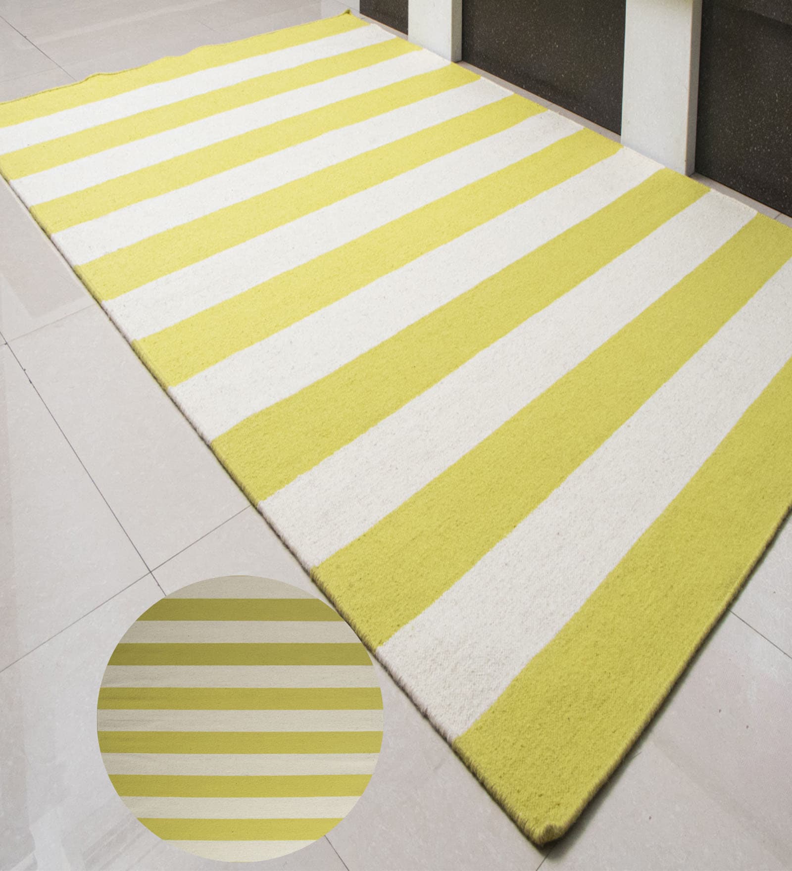 Yellow Stripes Wool Hand Woven Carpet