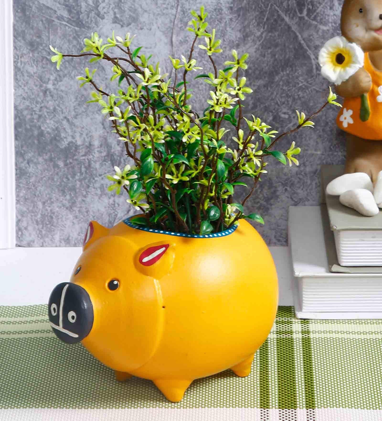 Yellow Terracotta Pig Planter