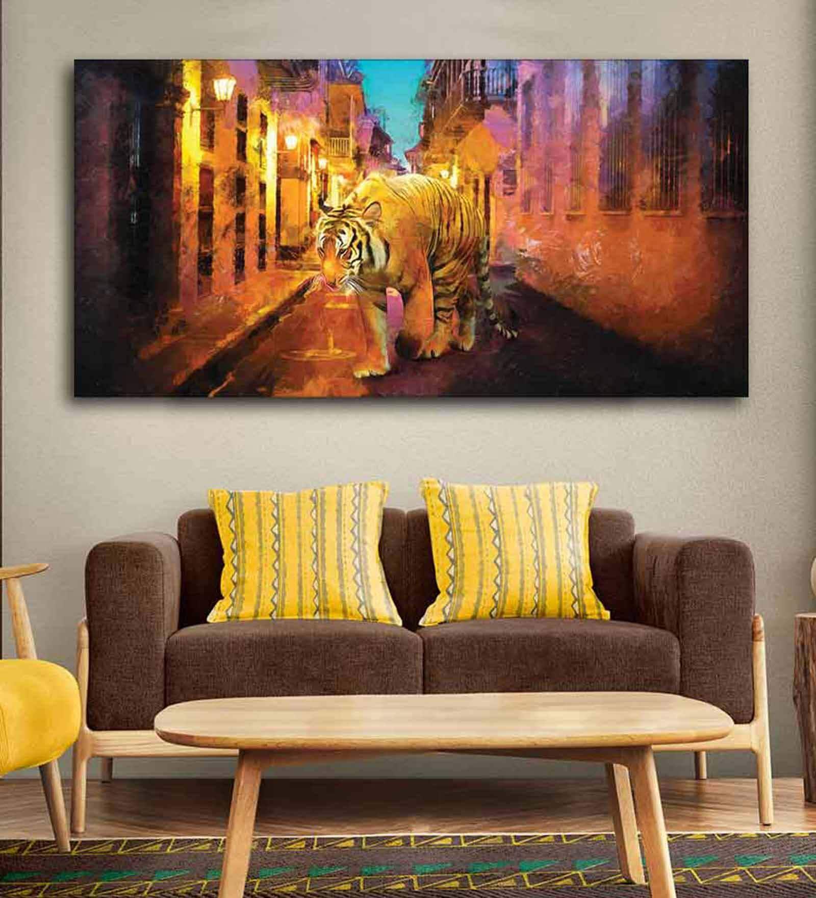 Yellow Tiger Walking Canvas Wall Painting