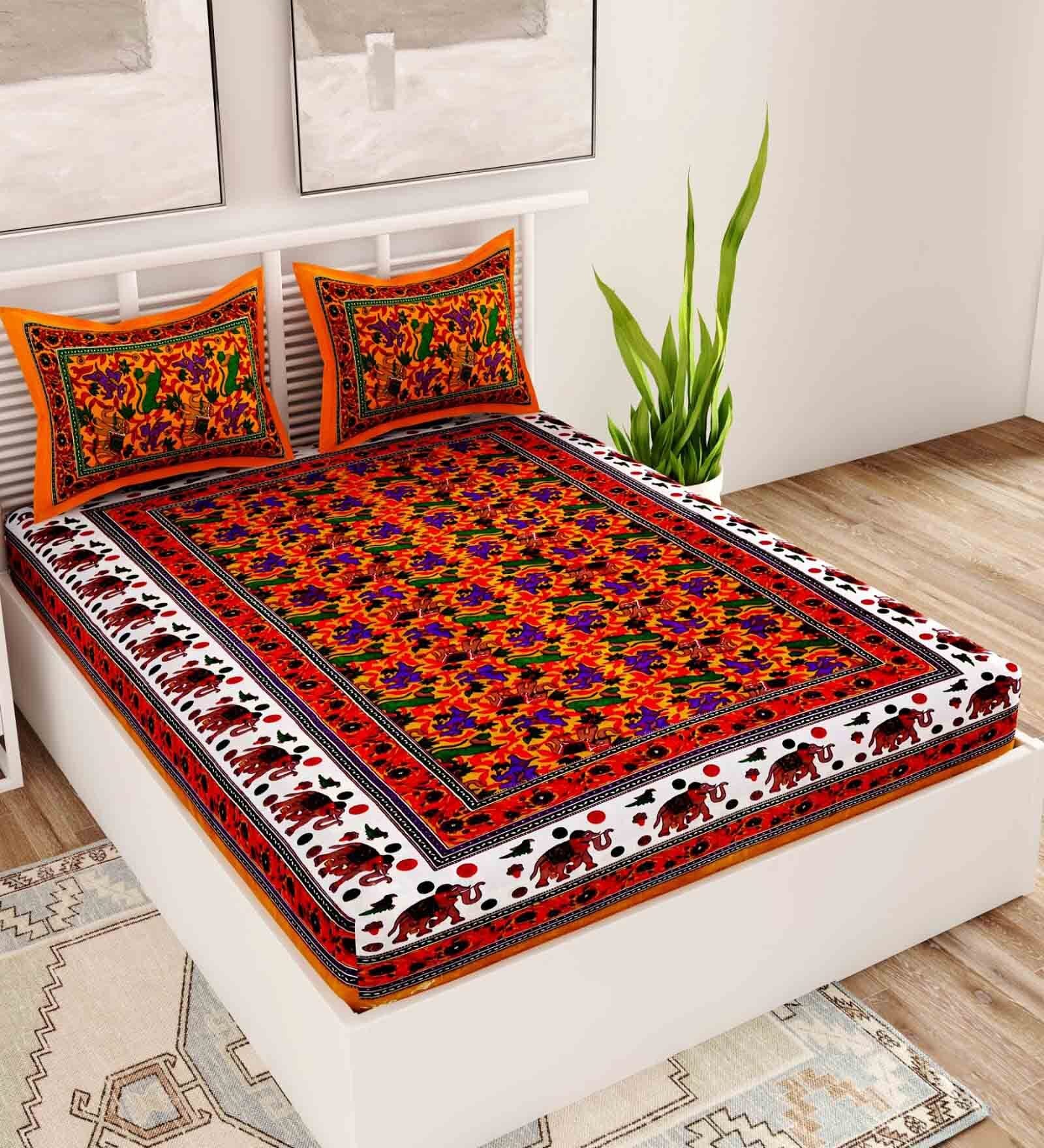 Muticolor Traditional 120 TC 100% Cotton Queen Bedsheet With 2 Pillow Covers