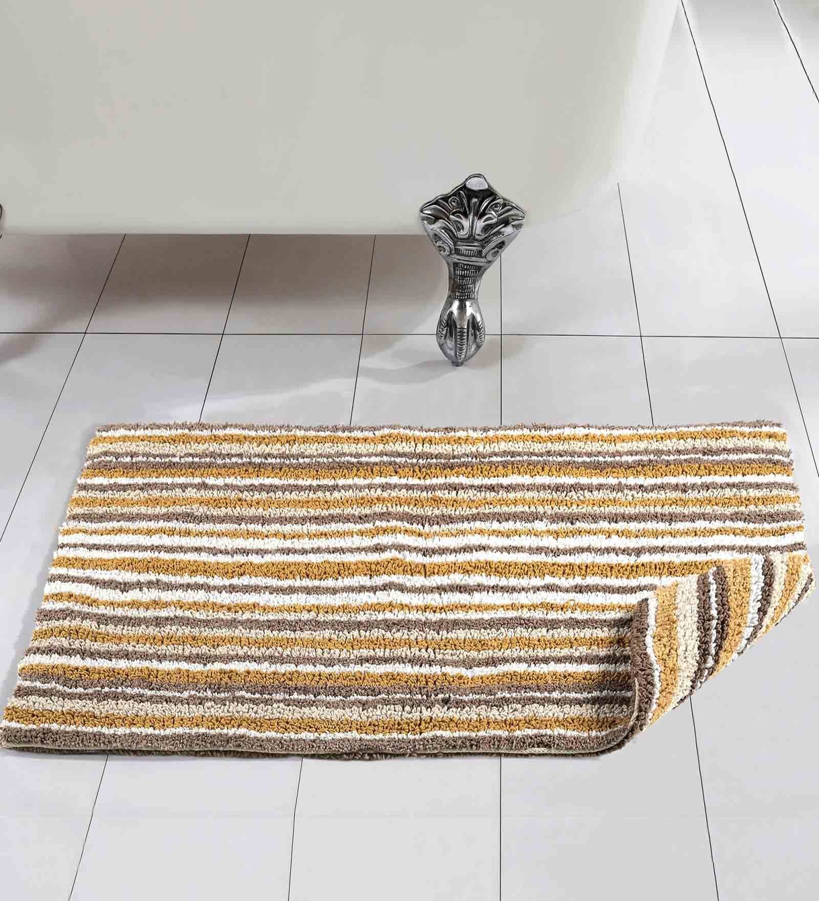 Yellow Stripe Cotton 19x27 Inches AntiSkid Bath Mat
